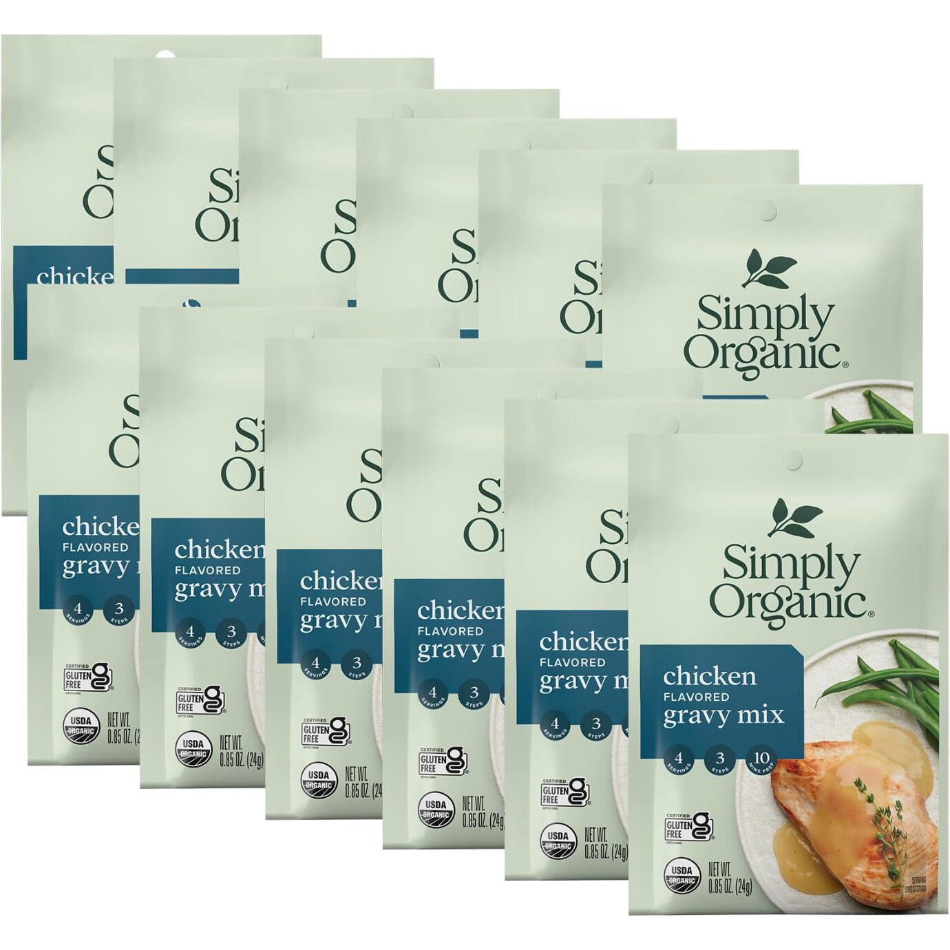 Simply Organic Chicken Flavored Gravy Mix, 0.85 Ounce 12-Pack, Certified Organic, Gluten-Free, Kosher, Rich Chicken Gravy