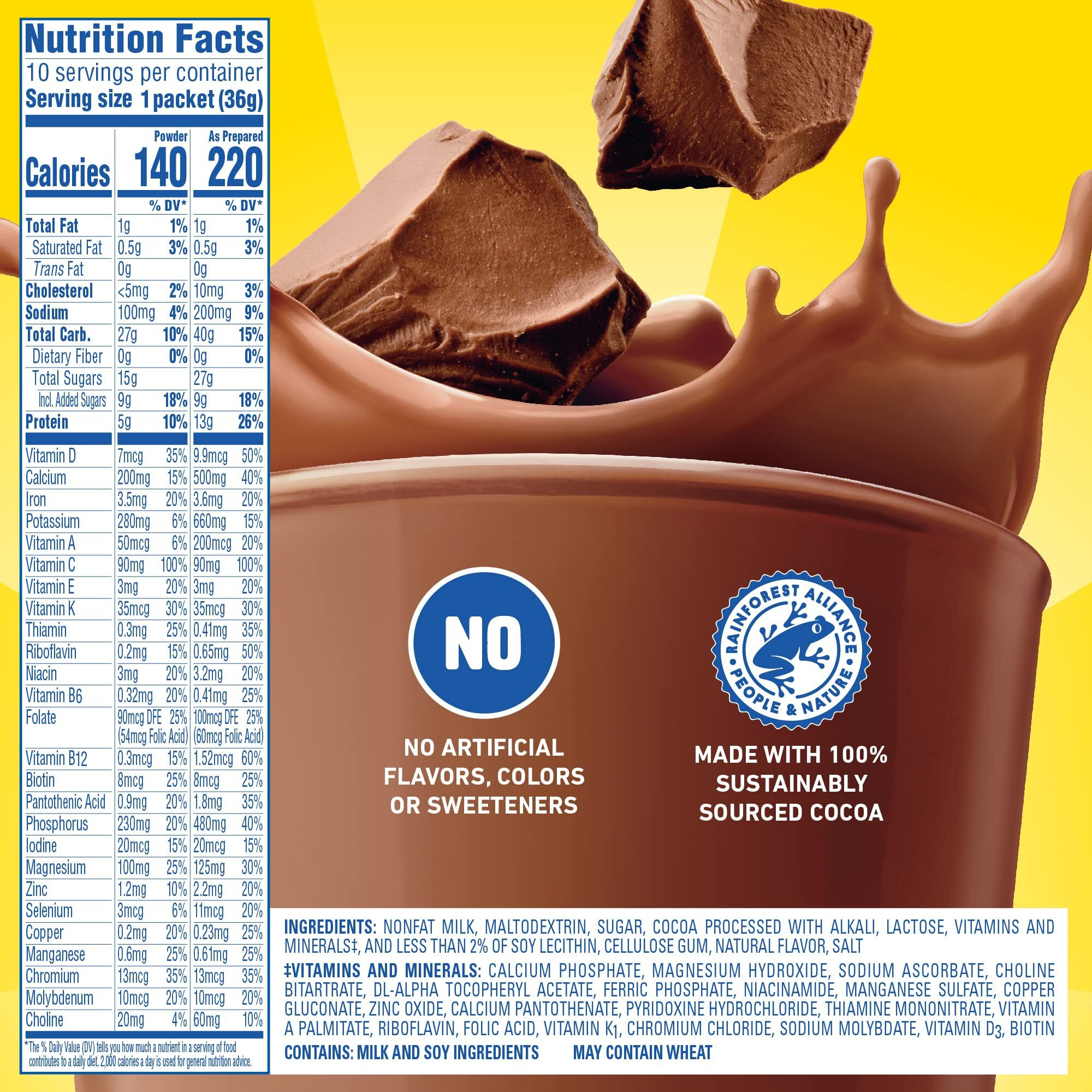 Carnation Breakfast Essentials Powder Drink Mix, Rich Milk Chocolate, 10 Count Box Of 1.26 Ounce Packets (Pack Of 6)