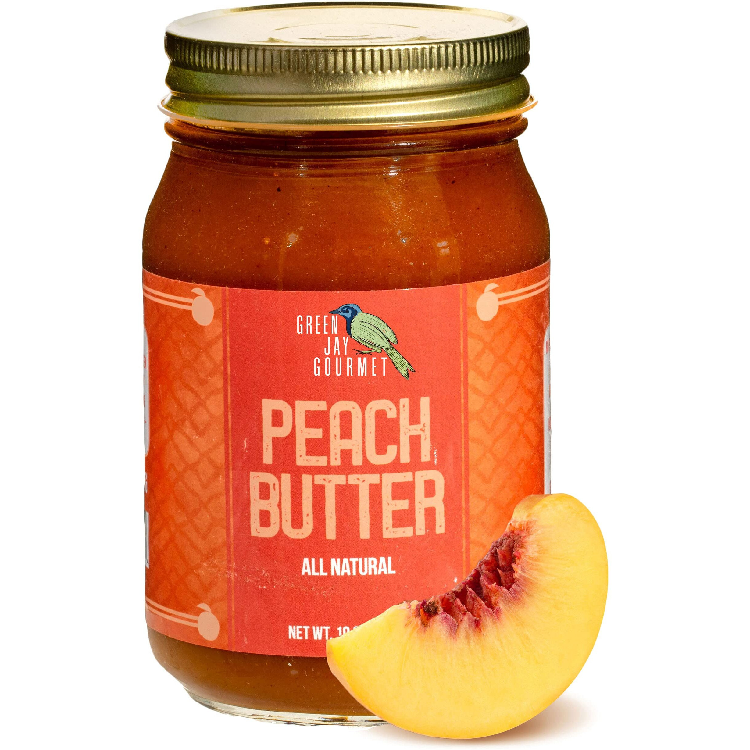 Green Jay Gourmet Peach Butter - All-Natural, Gluten-Free Fruit Spread - Peach Spread With Peaches & Spices - Gourmet Fruit Butter - No Corn Syrup, Preservatives Or Trans-Fats - 19 Ounces
