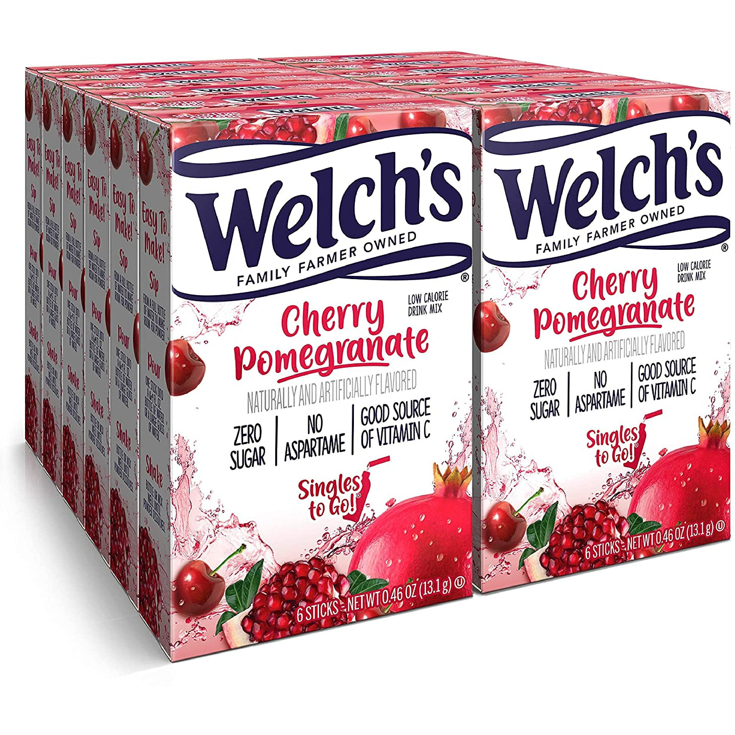 Welch's Singles To Go Water Drink Mix - Cherry Pomegranate Powder Stick Packets (12 Boxes With 6 Packets Each - 72 Total Servings)