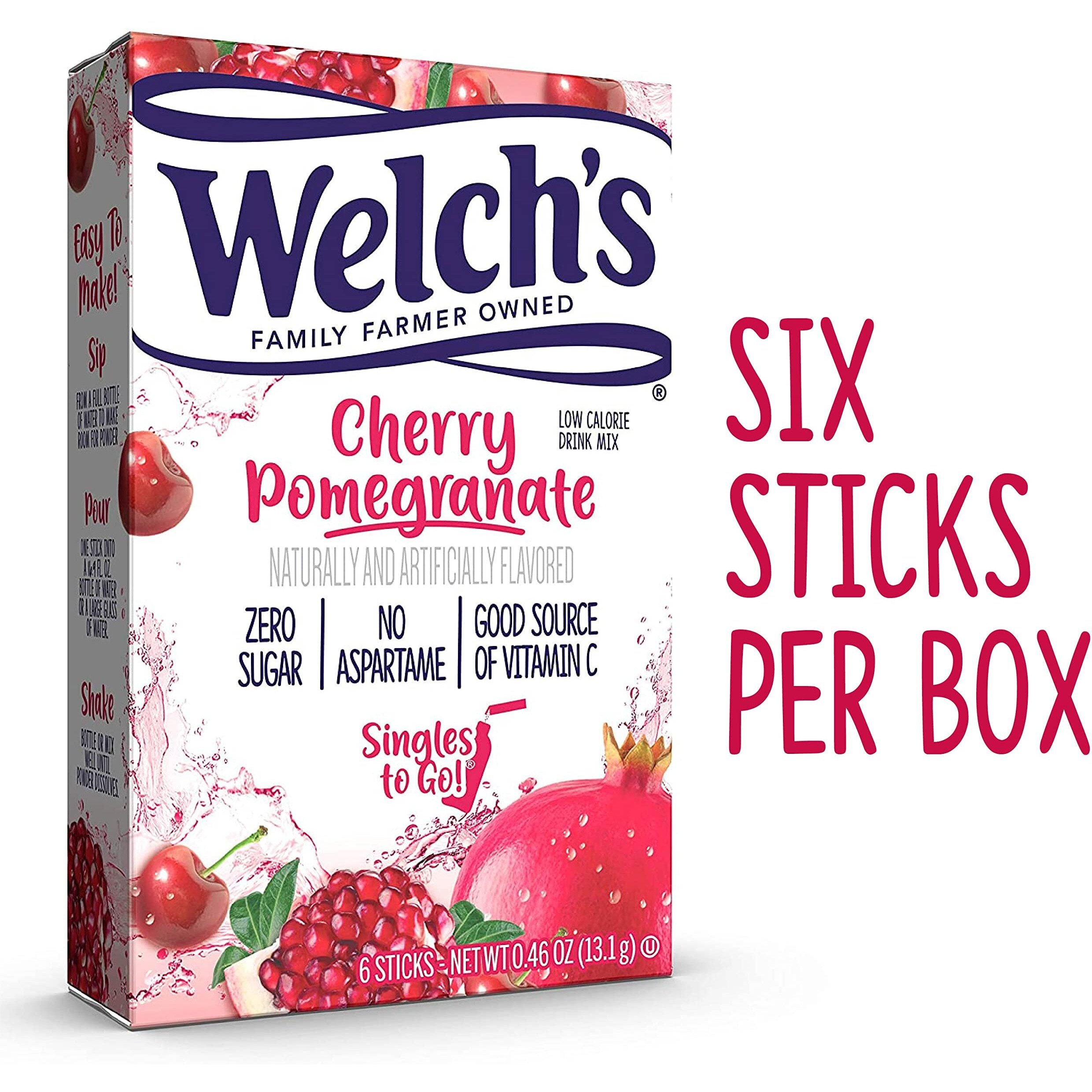 Welch's Singles To Go Water Drink Mix - Cherry Pomegranate Powder Stick Packets (12 Boxes With 6 Packets Each - 72 Total Servings)