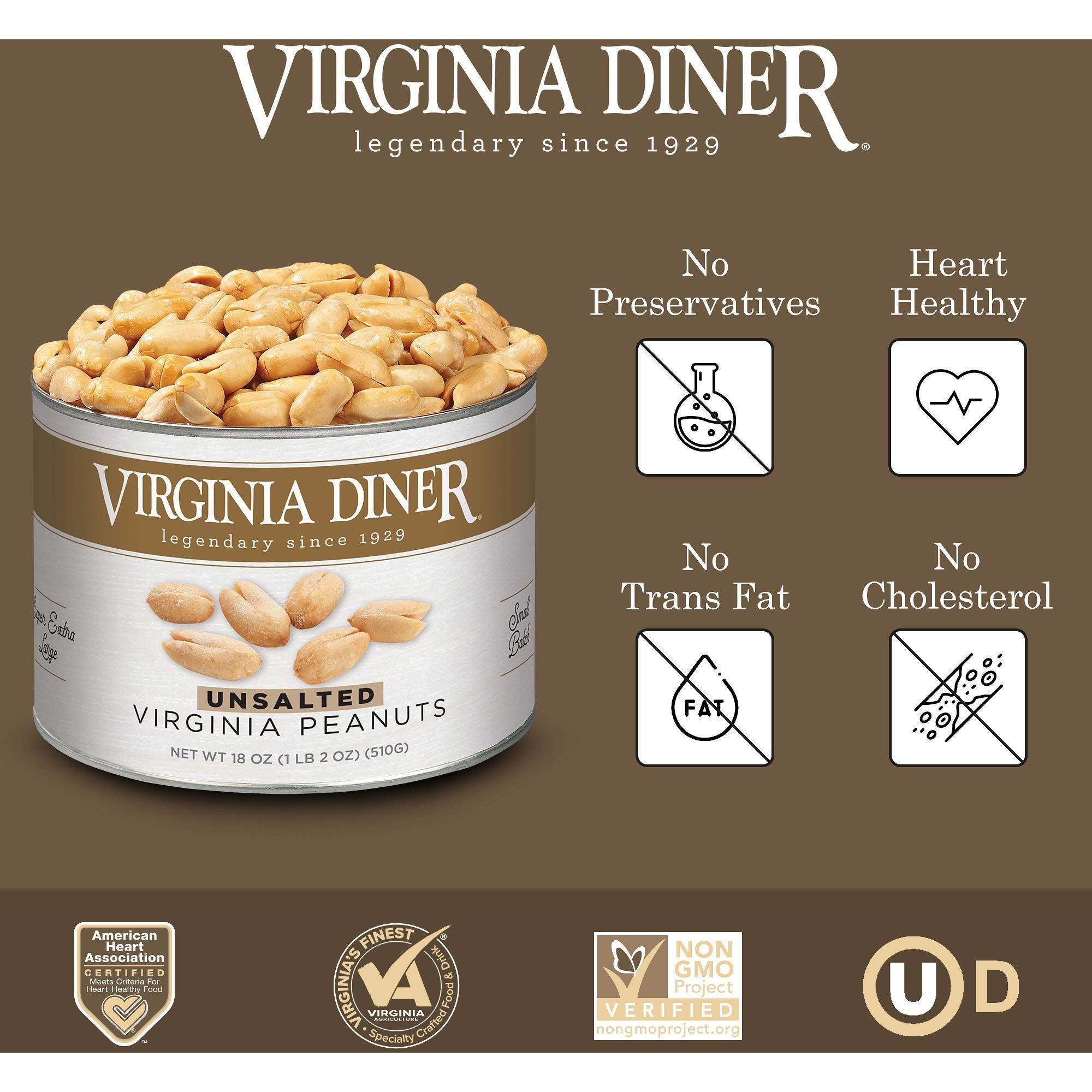 Virginia Diner - Gourmet Natural Extra Large Unsalted Virginia Peanuts, 18 Ounce Tin