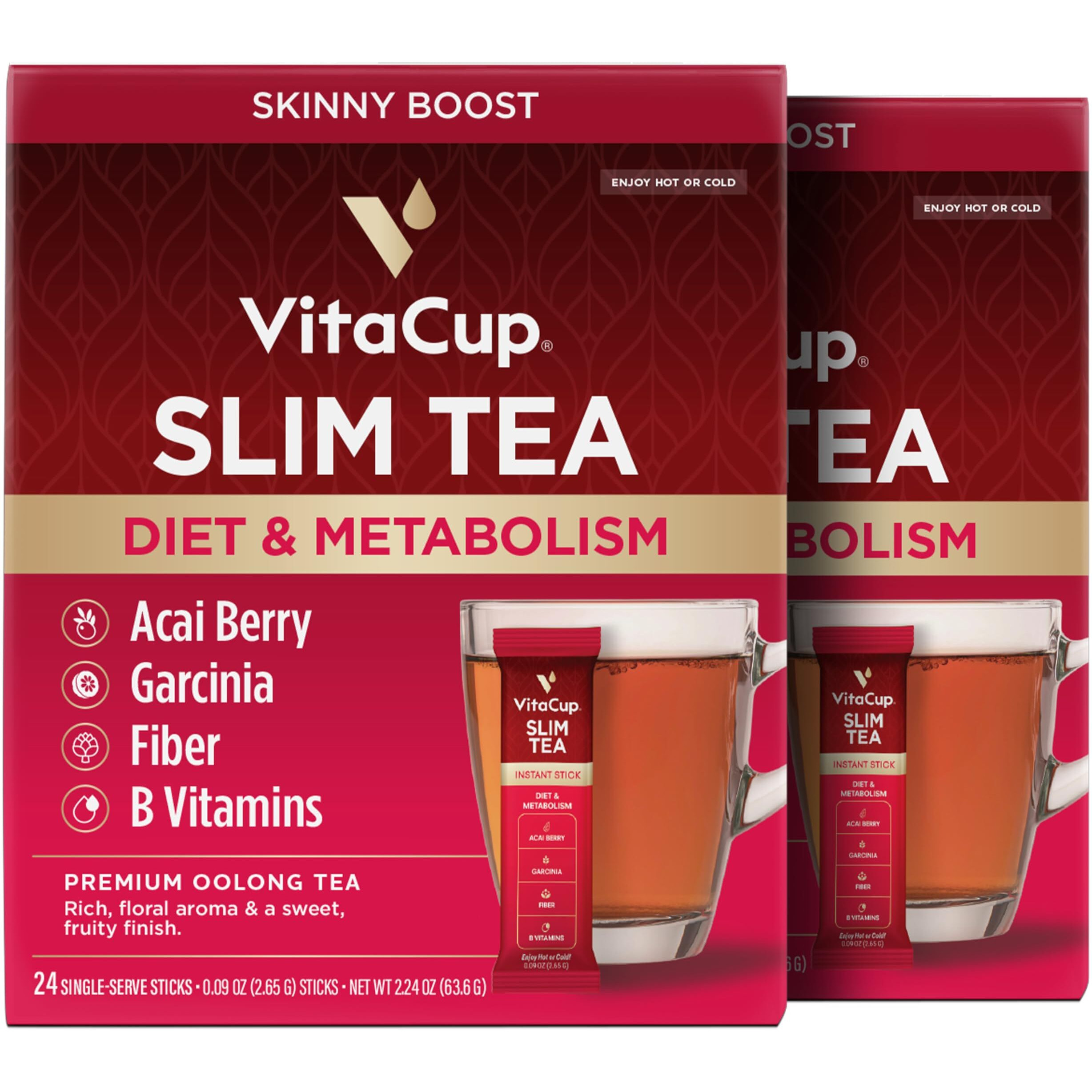 Vitacup Slim Instant Tea Packets For Diet Support, Oolong Tea W/B Vitamins, Garcinia, Inulin & Acai, On-The-Go Instant Sticks, 48 Ct