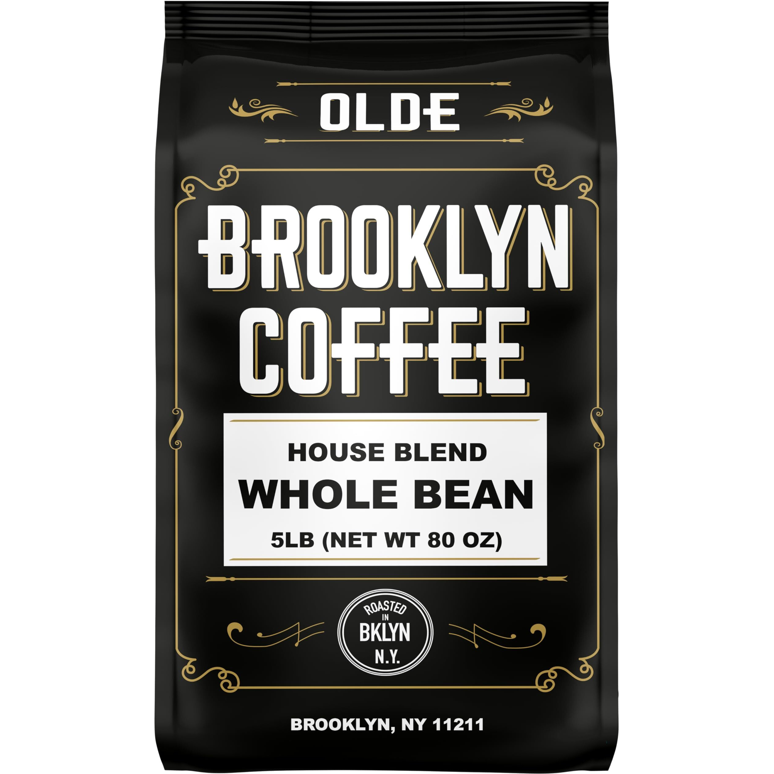 Brooklyn Coffee Whole Bean, House Blend Medium Roast (5Lb) Balanced, Breakfast, Classic - Fresh Bulk Coffee Beans Roasted Weekly In Nyc