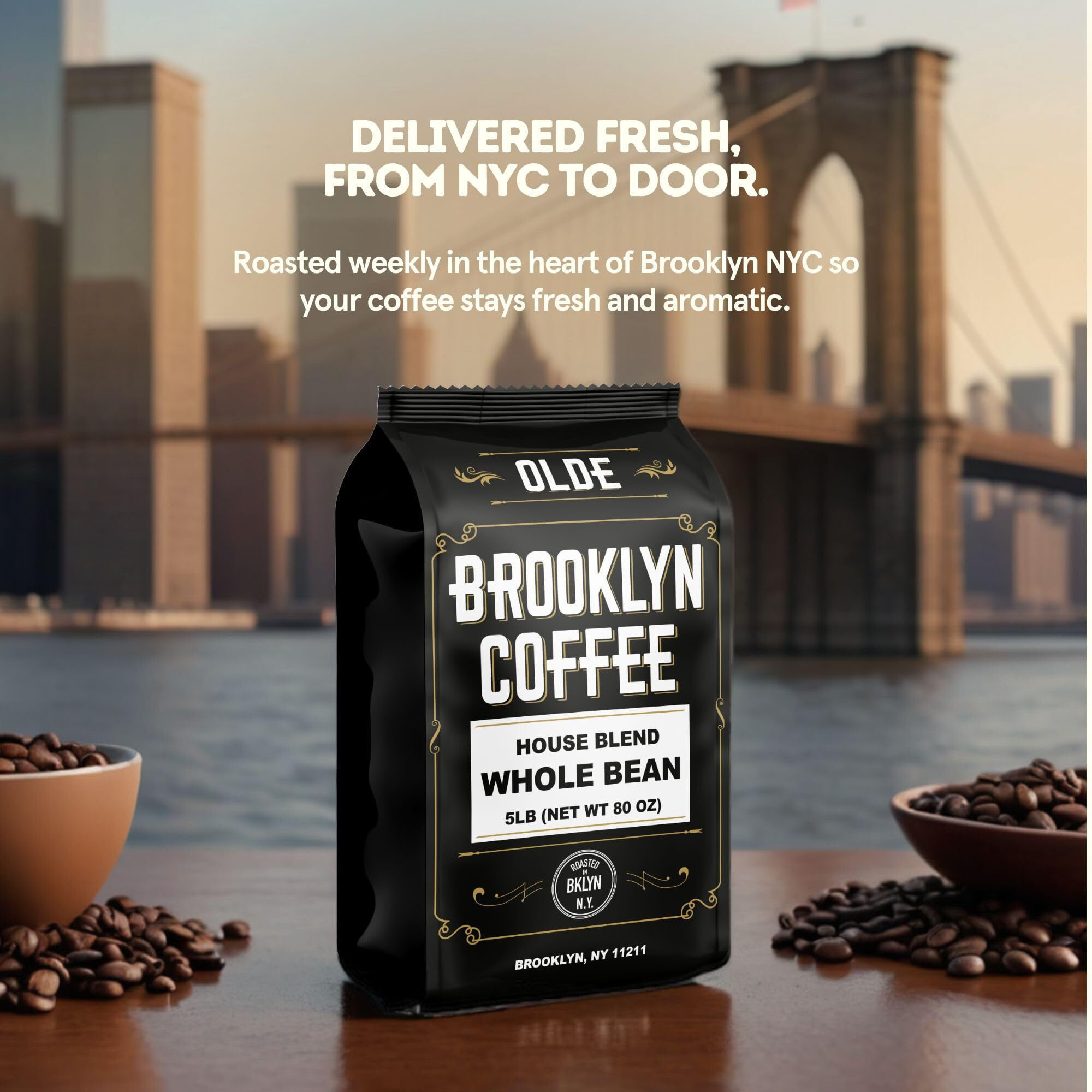 Brooklyn Coffee Whole Bean, House Blend Medium Roast (5Lb) Balanced, Breakfast, Classic - Fresh Bulk Coffee Beans Roasted Weekly In Nyc