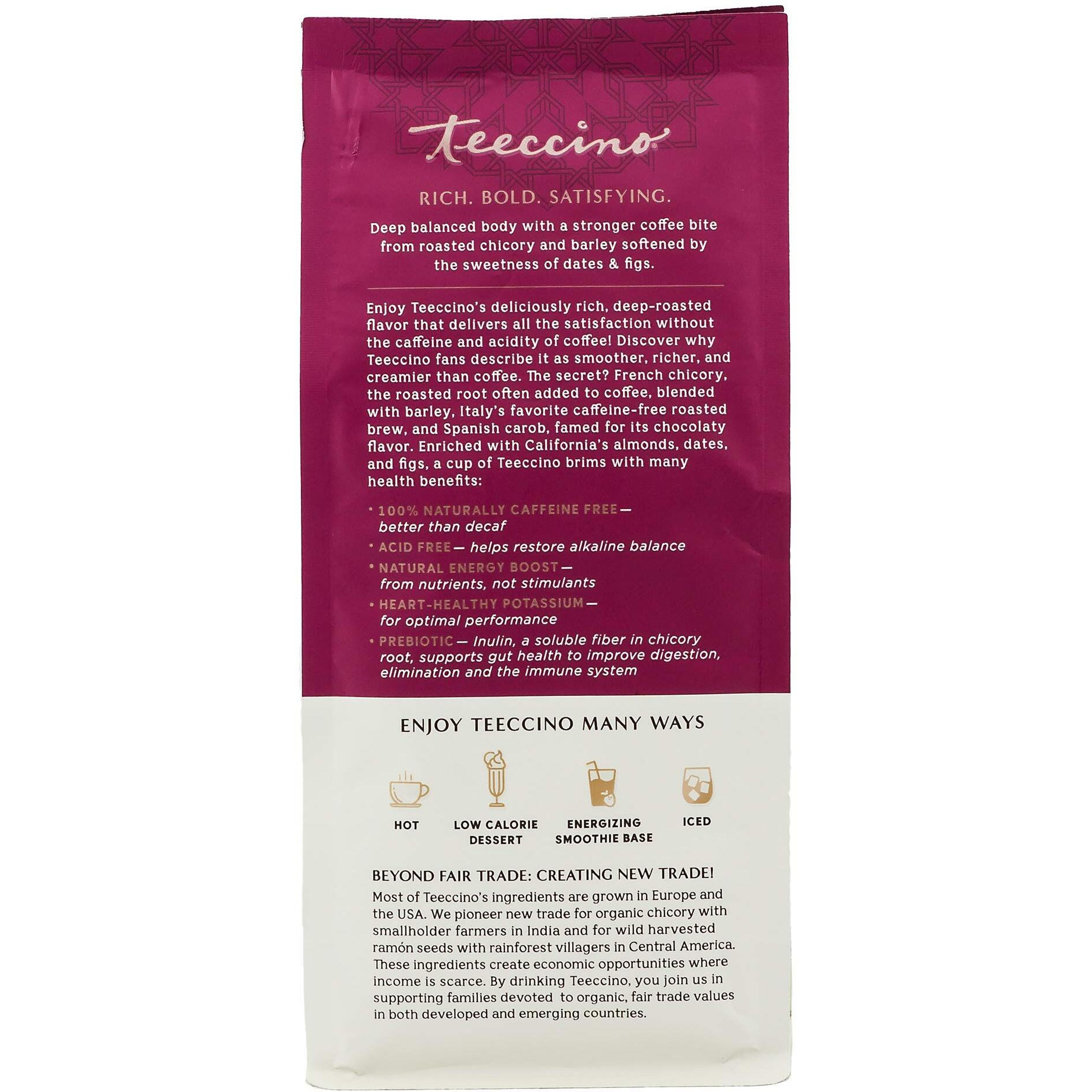 Teeccino Java Chicory Coffee Alternative - Ground Herbal Coffee Thats Prebiotic, Caffeine Free & Acid Free, Medium Roast, 11 Ounce