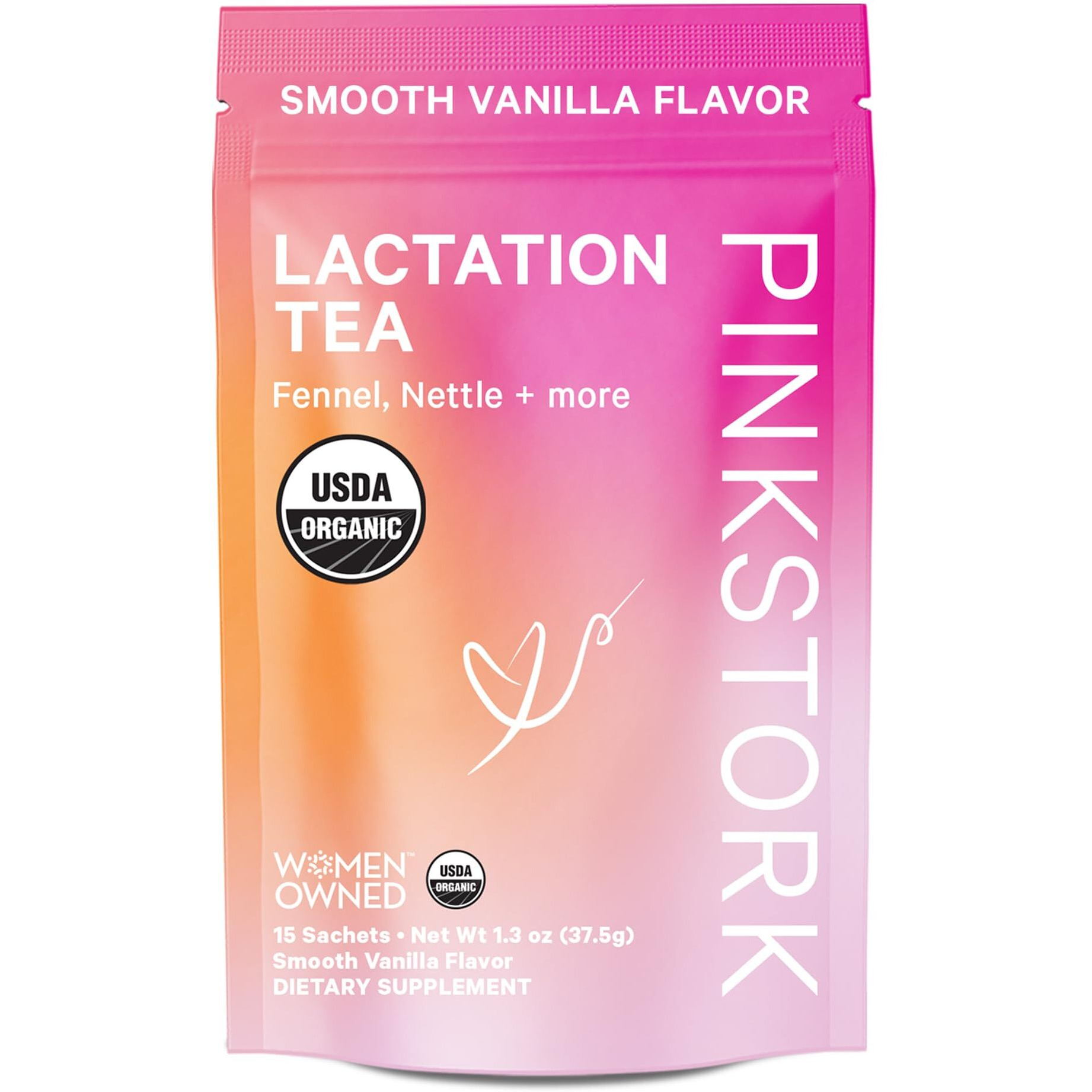 Pink Stork Organic Lactation Support Tea For Breast Milk Supply - Fenugreek, Milk Thistle, + Fennel - Breastfeeding Essentials, Caffeine-Free - Hot Or Iced - 15 Sachets, Smooth Vanilla