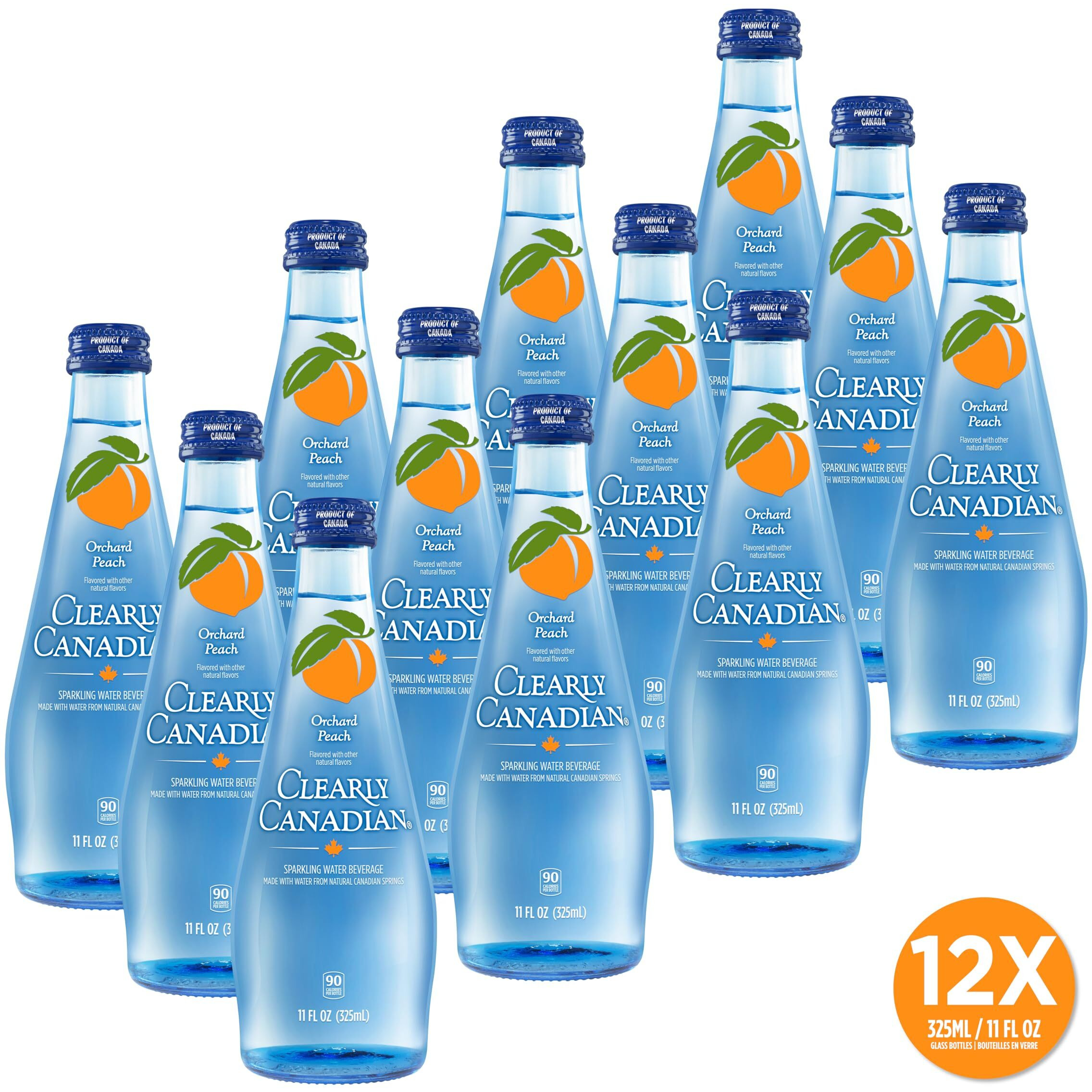 Clearly Canadian Orchard Peach Sparkling Spring Water Beverage, Natural & Carbonated, Flavored Seltzer Water, 1 Case (12 Bottles X 325Ml)