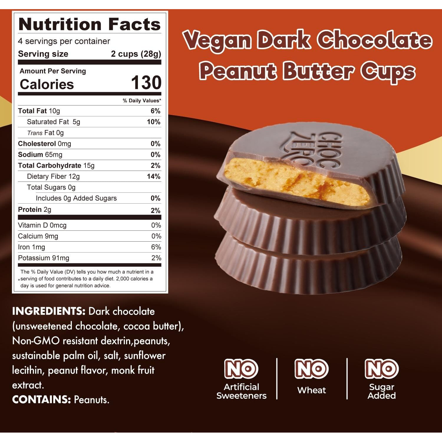 Choczero Dark Chocolate Peanut Butter Cups, Vegan, Sugar Free, Low Carb, Gluten Free, 4 Ounce (Pack Of 4), 32 Cups Total