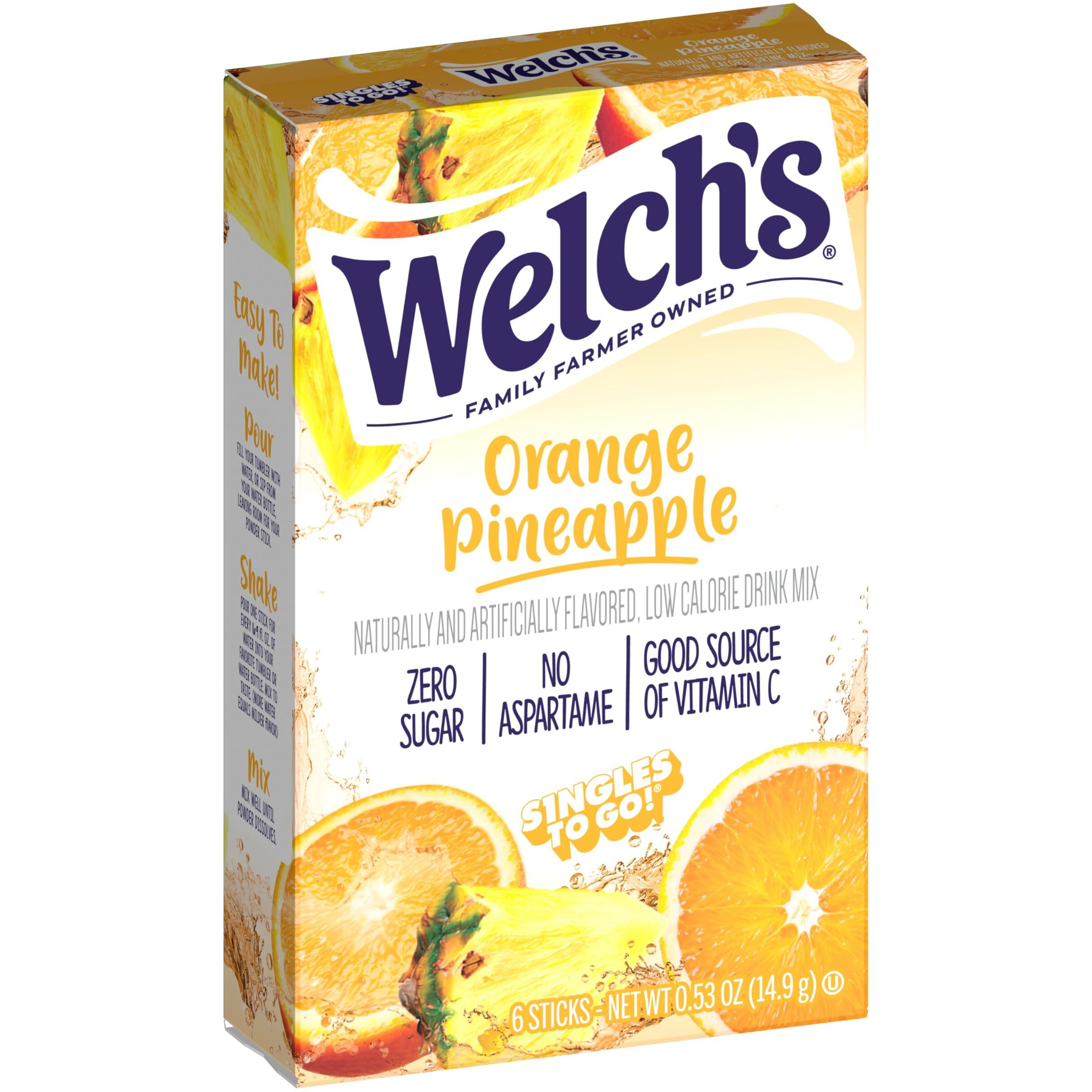 Welch's Singles To Go Water Drink Mix - Powder Sticks, 12 Boxes With 6 Packets Each - 72 Total Servings, Orange Pineapple, Pack Of 12