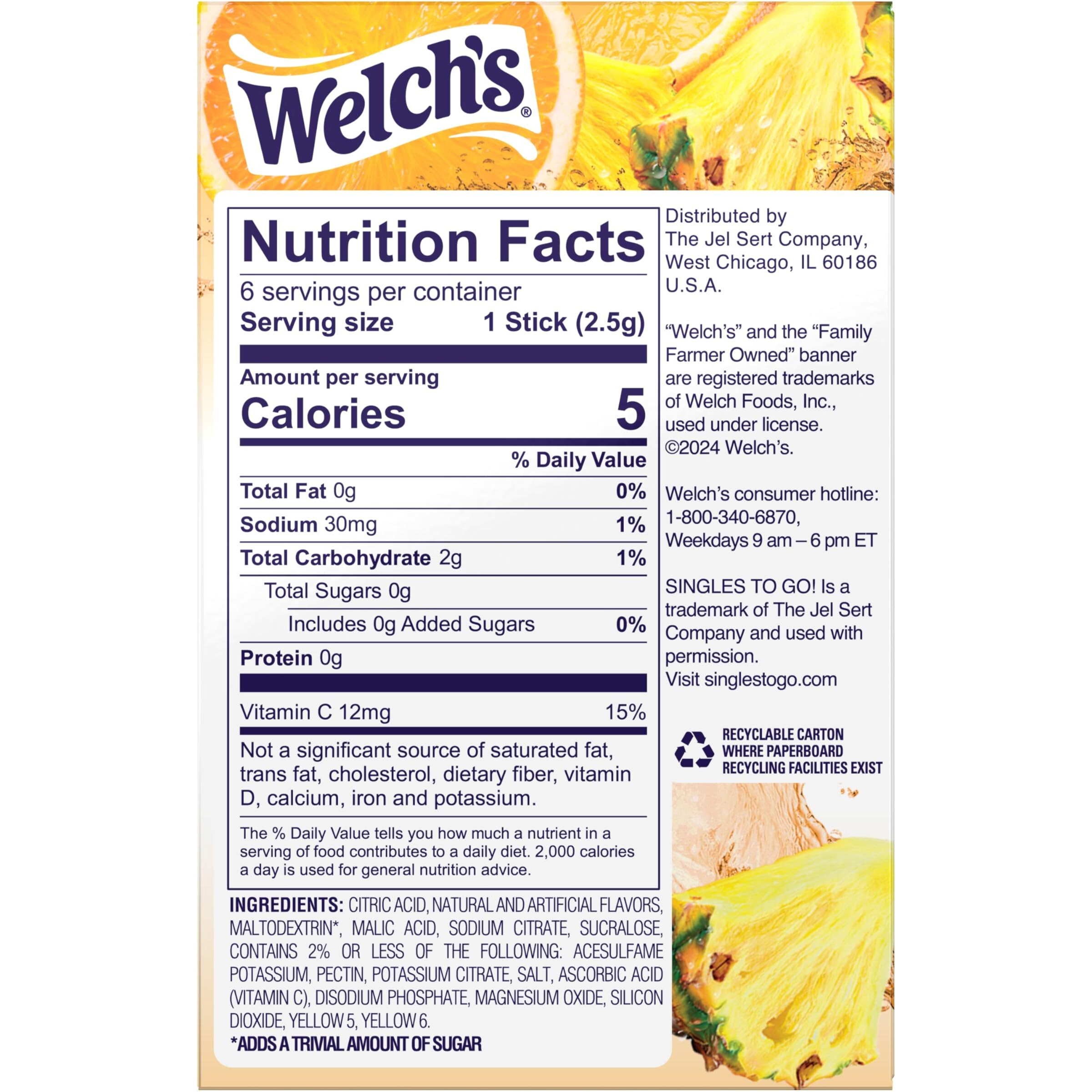 Welch's Singles To Go Water Drink Mix - Powder Sticks, 12 Boxes With 6 Packets Each - 72 Total Servings, Orange Pineapple, Pack Of 12