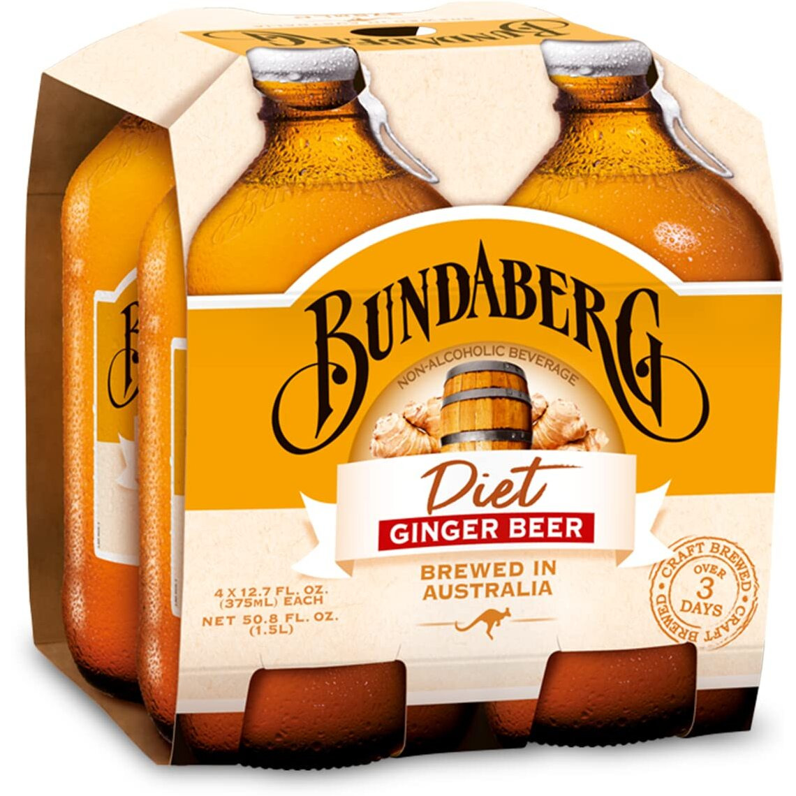 Bundaberg Diet Ginger Beer, 12.7 Fl Oz Bottles, 4 Pack