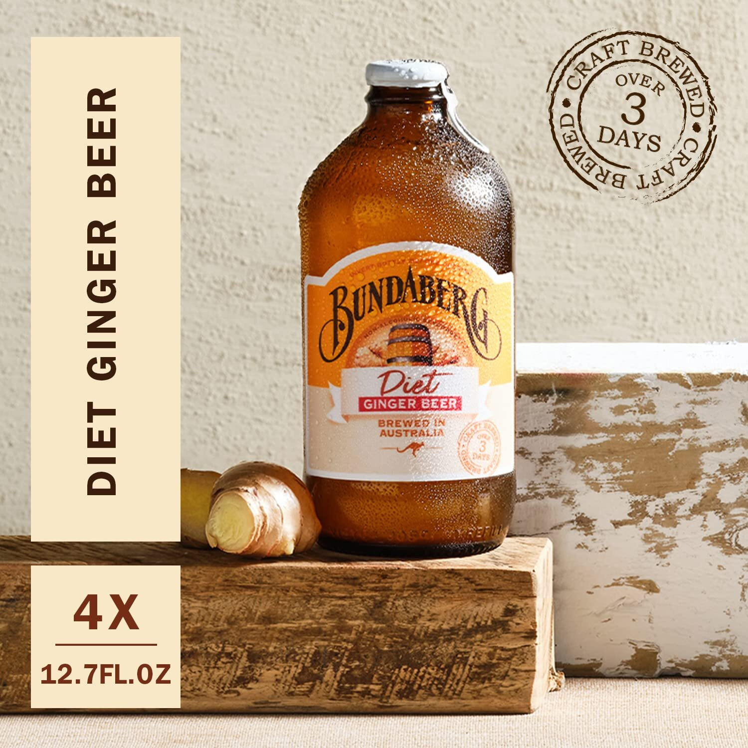 Bundaberg Diet Ginger Beer, 12.7 Fl Oz Bottles, 4 Pack