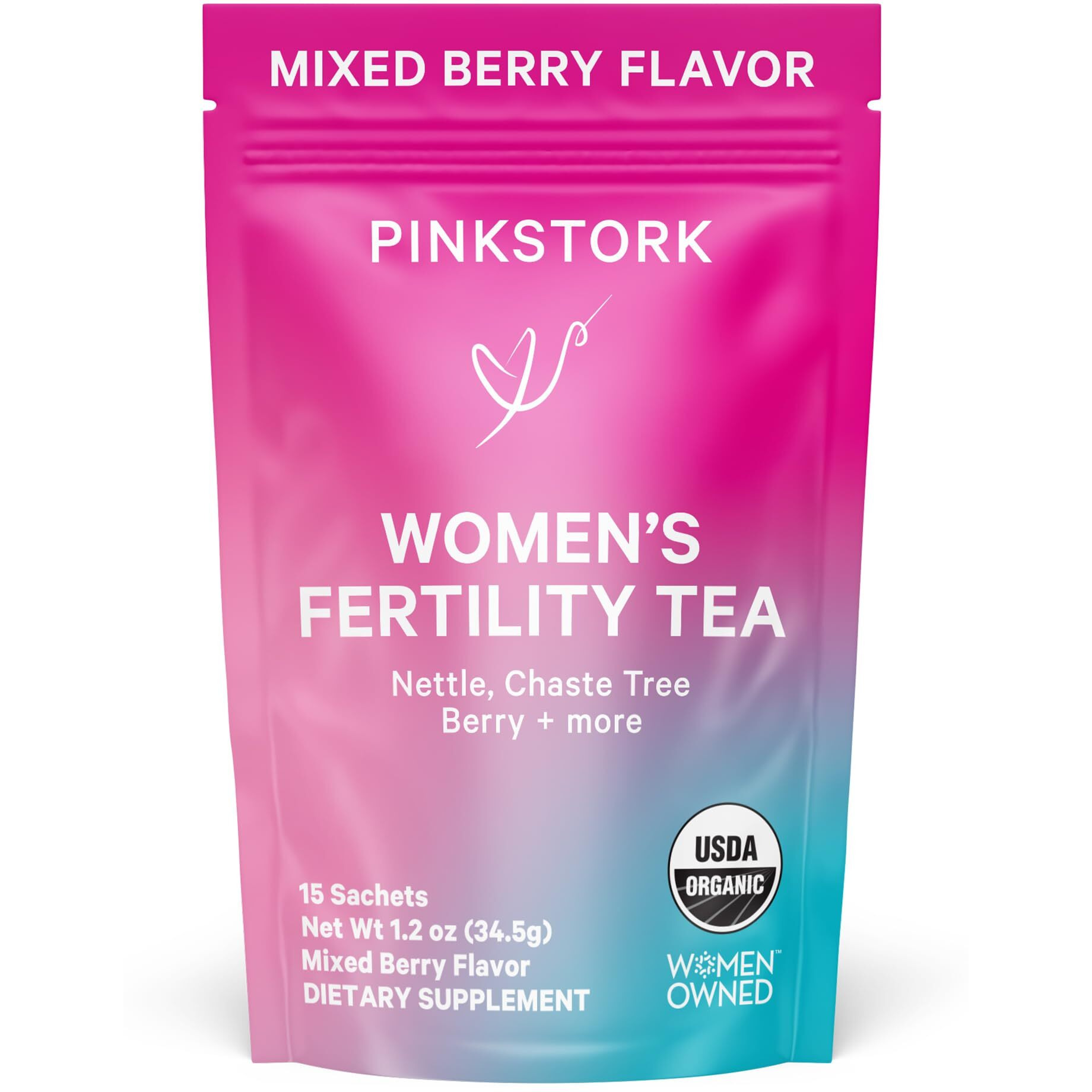 Pink Stork Organic Fertility Tea For Women With Chaste Tree Berries (Vitex) To Support Conception For Her - Hormone Balance With Mint And Red Raspberry Leaf, 15 Sachets