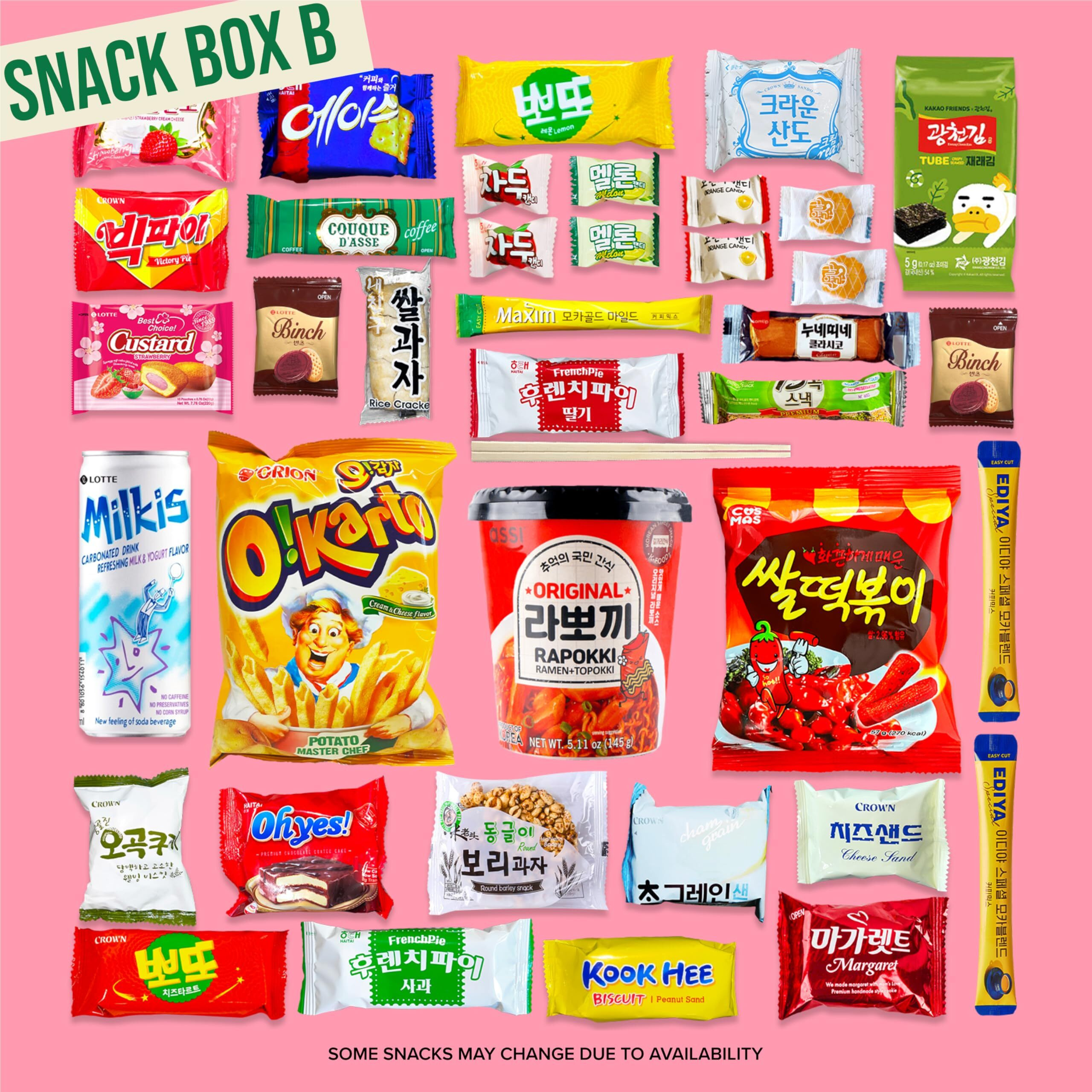 Journey Of Asia Korean Snack Box 38 Count - Care Package Individually Wrapped Packs Of Snacks, Chips, Cookies, Candy And Tteokbokki, Treats For Kids Children College Students Friends Family