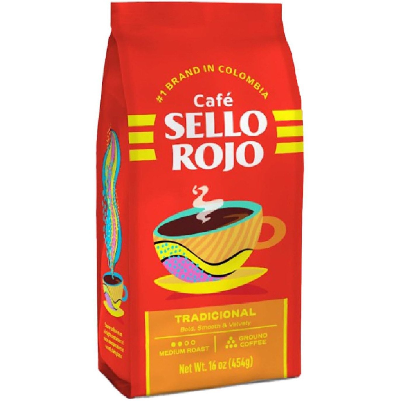 Sello Rojo, Tradicional Medium Roast Ground Coffee Bag, 16 Oz, Pack Of 5