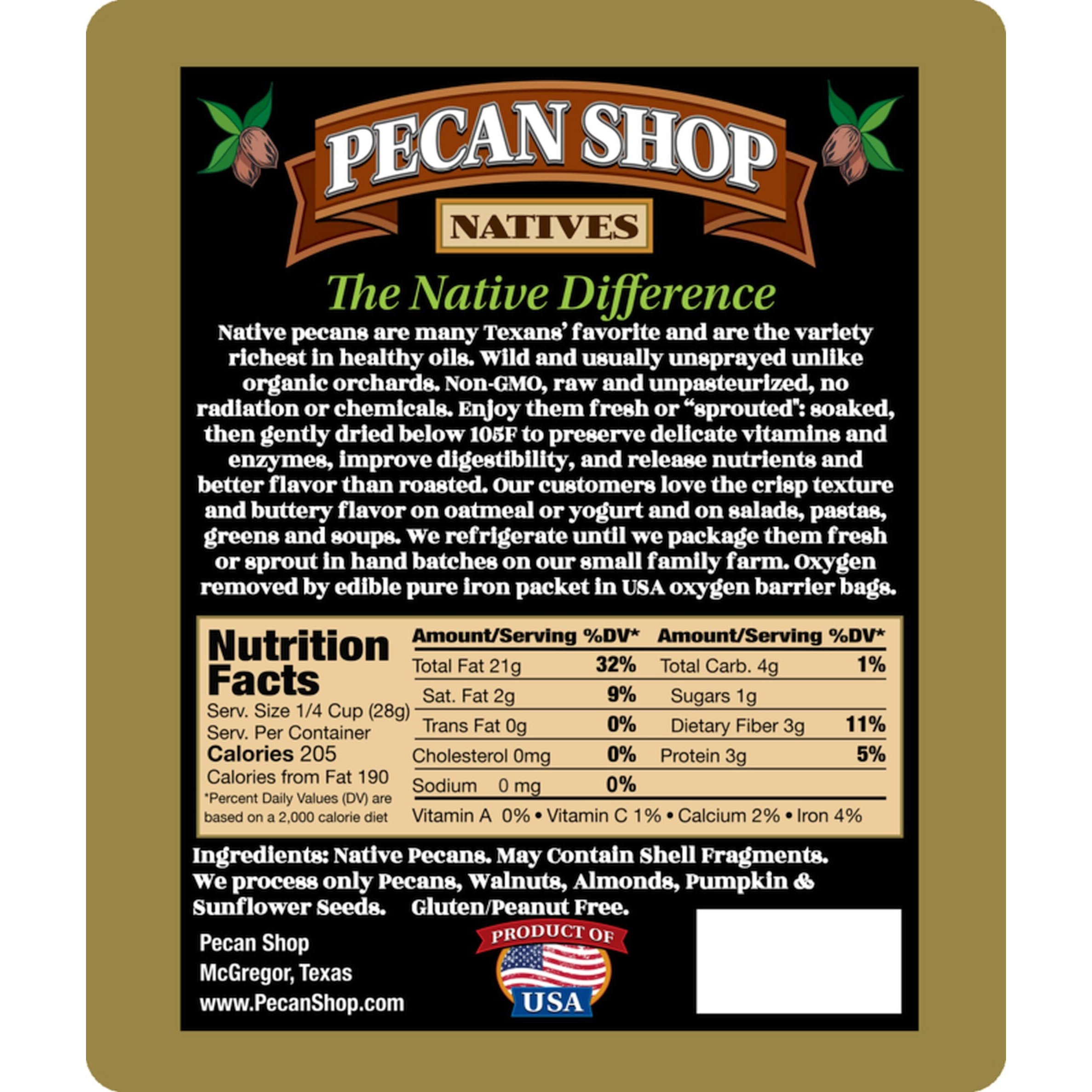Pecan Shop Raw Unpasteurized Shelled Texas Native Pecans, Wild-Harvested And Tested Pesticide-Free Pecan Halves In Oxygen-Barrier Bag For Peak Freshness - 2 Lb