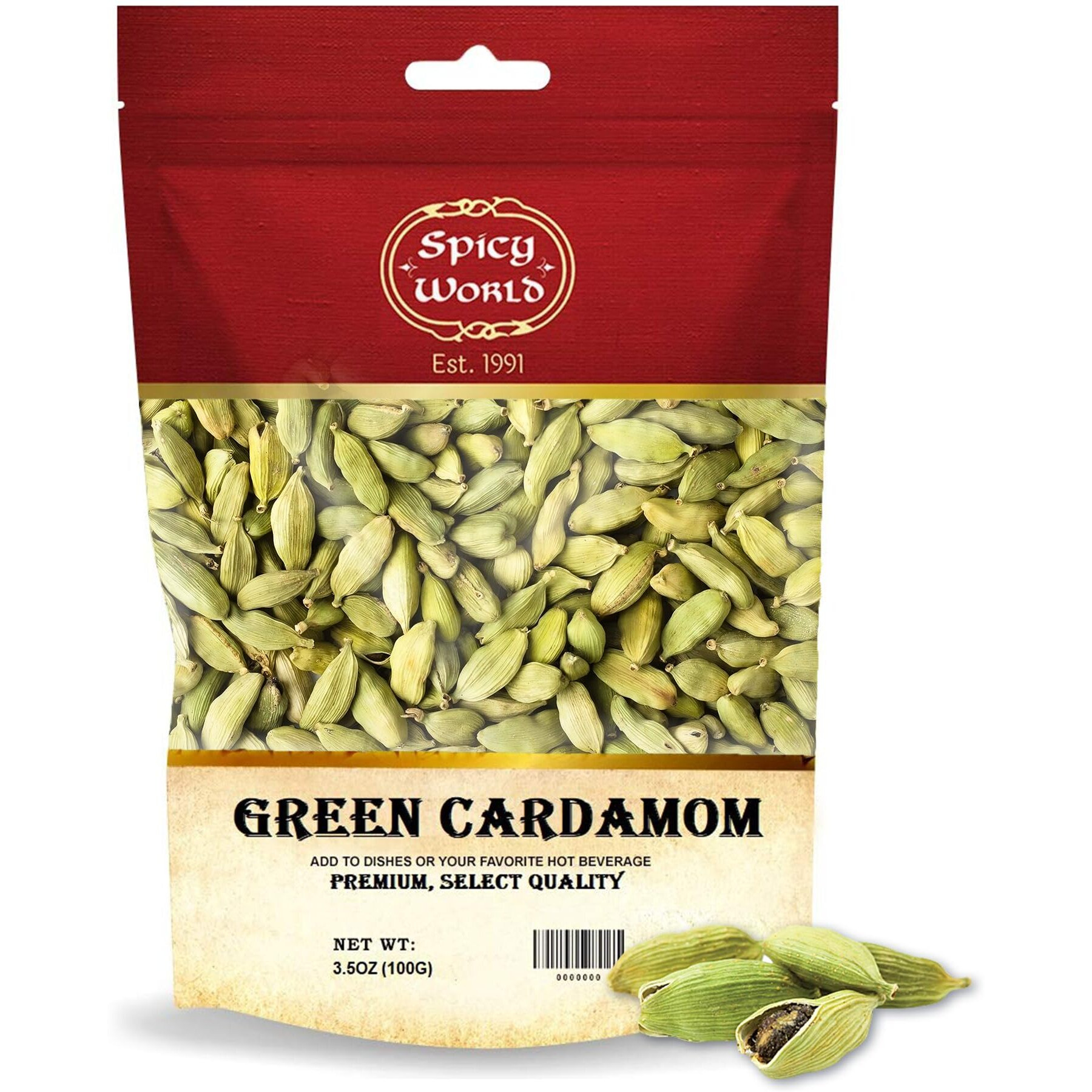 Spicy World Green Cardamom Pods 3.5 Oz - As Seen On Tik Tok - Premium Quality Whole Green Cardamom Pods | Vegan | Large | Aromatic Cardamon
