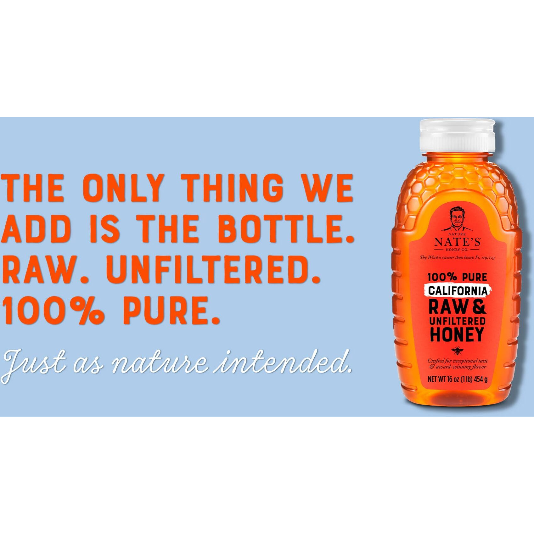 Nate's California 100% Pure, Raw & Unfiltered Honey - 32 Oz. Squeeze Bottle - All-Natural Sweetener