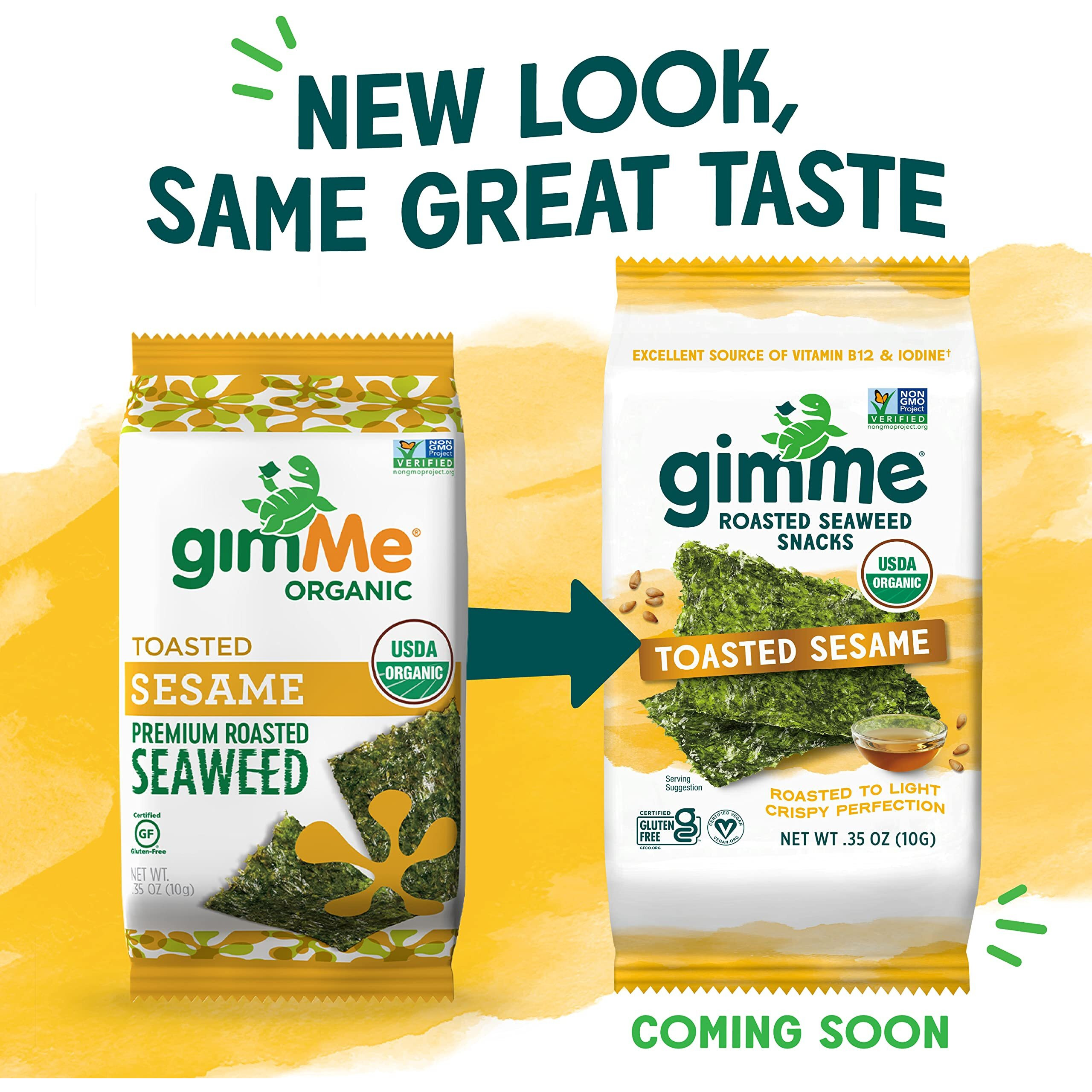 Gimme Seaweed - Toasted Sesame - 12 Count Sharing Size - Organic Roasted Seaweed Sheets - Keto, Vegan, Gluten Free - Great Source Of Iodine & Omega 3S - Healthy On-The-Go Snack For Kids & Adults