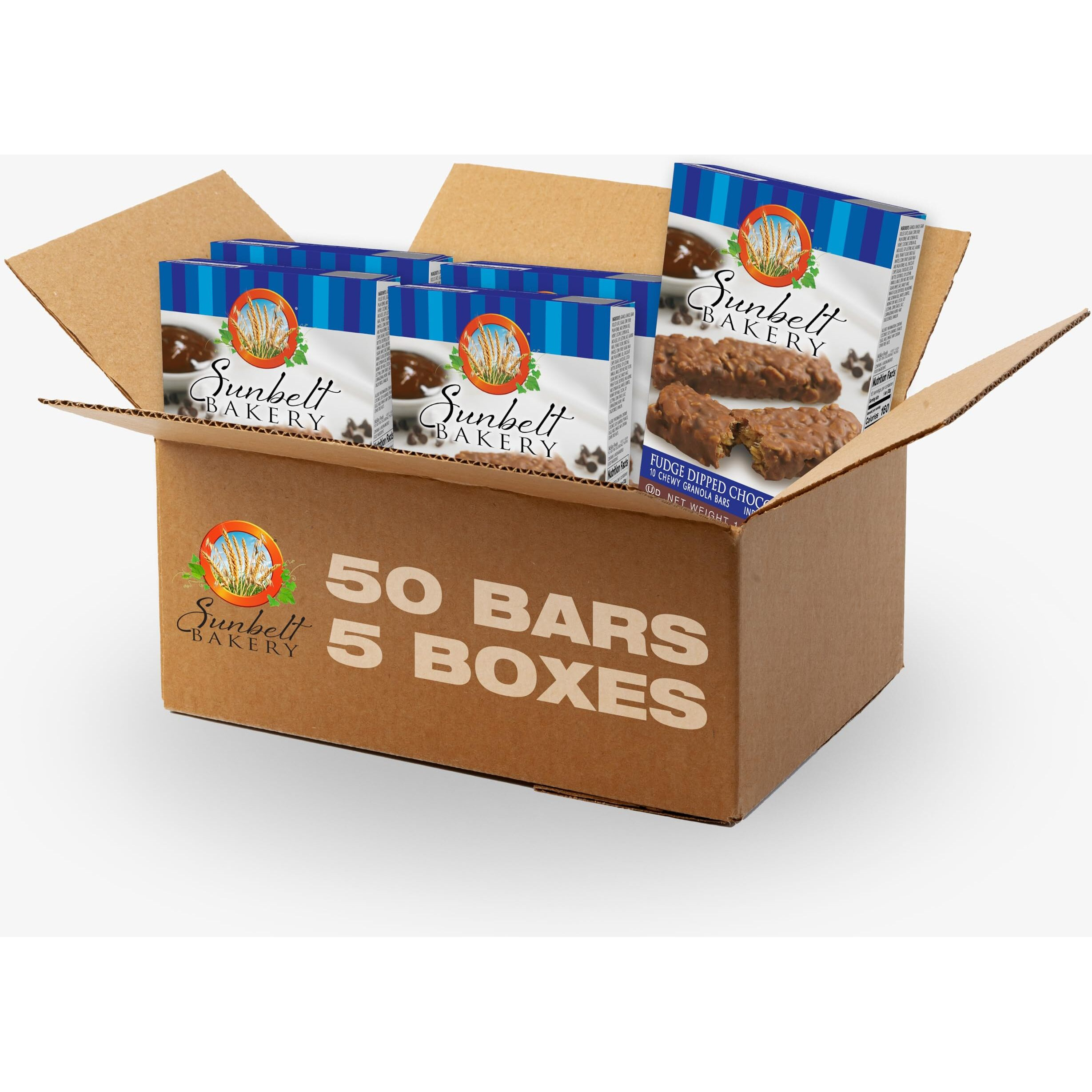 Sunbelt Bakery Fudge Dipped Chocolate Chip Chewy Granola Bars, 50-1.1 Oz Bars (5 Boxes)