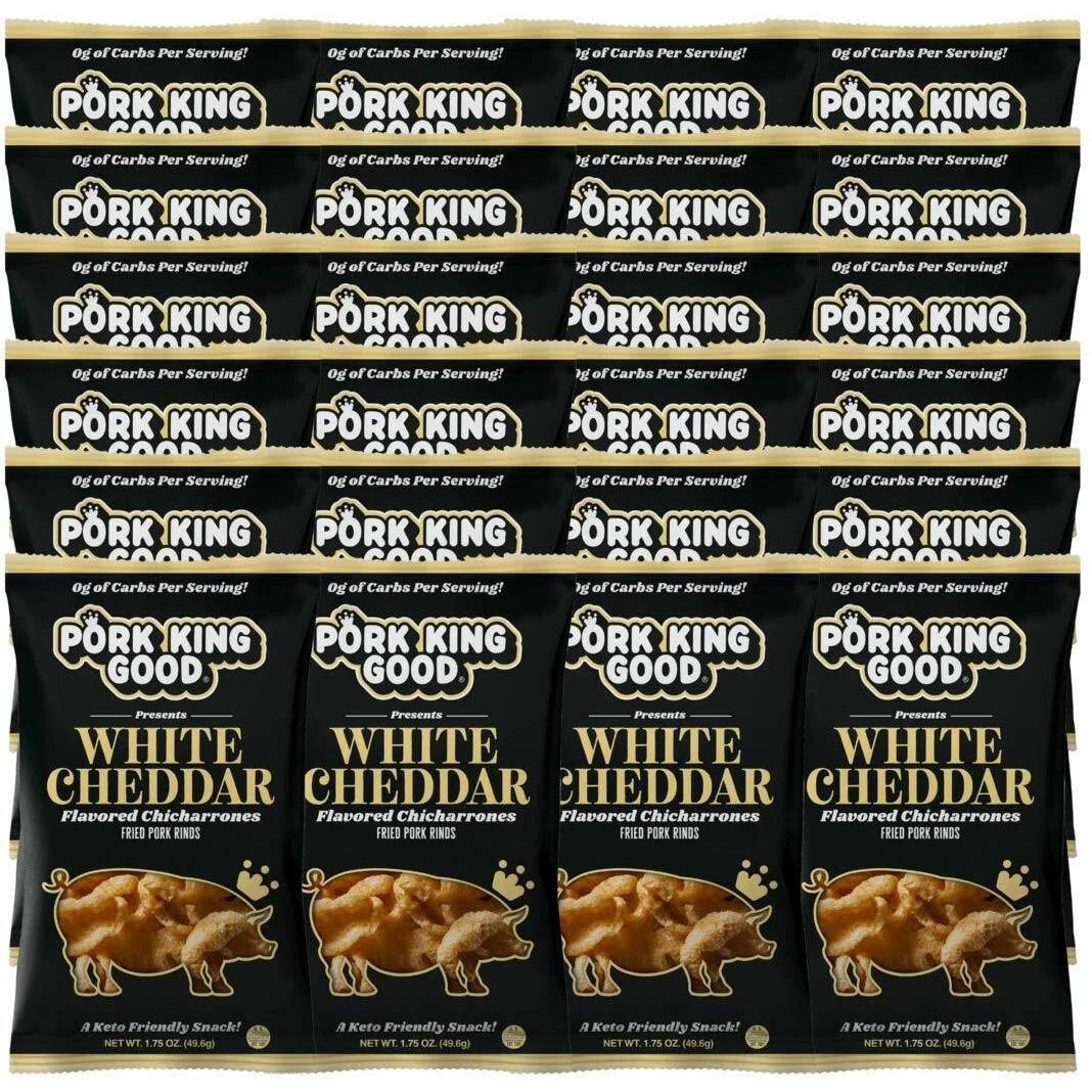 Pork King Good Pork Rinds - White Cheddar 24 Pack Case (Chicharrones)