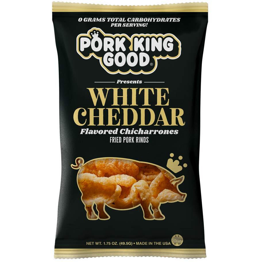 Pork King Good Pork Rinds - White Cheddar 24 Pack Case (Chicharrones)