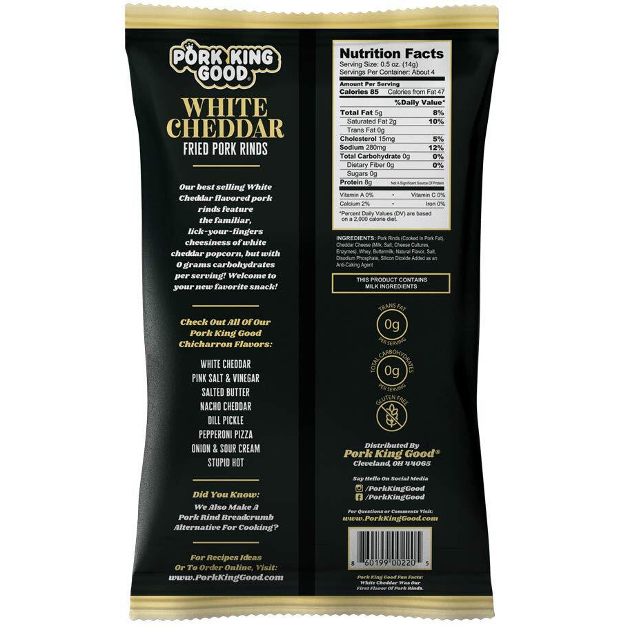 Pork King Good Pork Rinds - White Cheddar 24 Pack Case (Chicharrones)