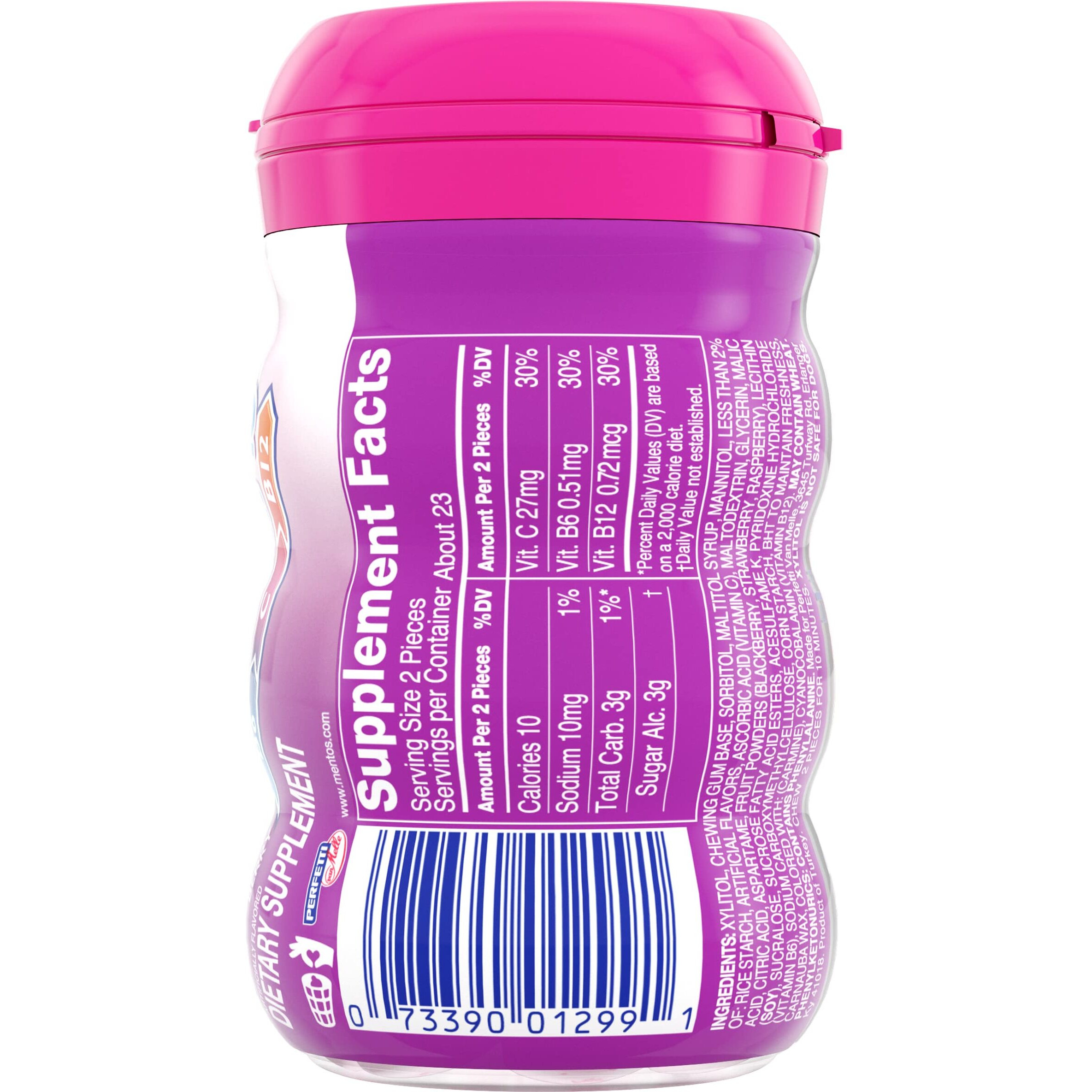 Mentos Vitamins Gum, Sugar Free Gum With Vitamins And Xylitol Sweetener, Berry, 45 Count Bottle, 6 Bottles