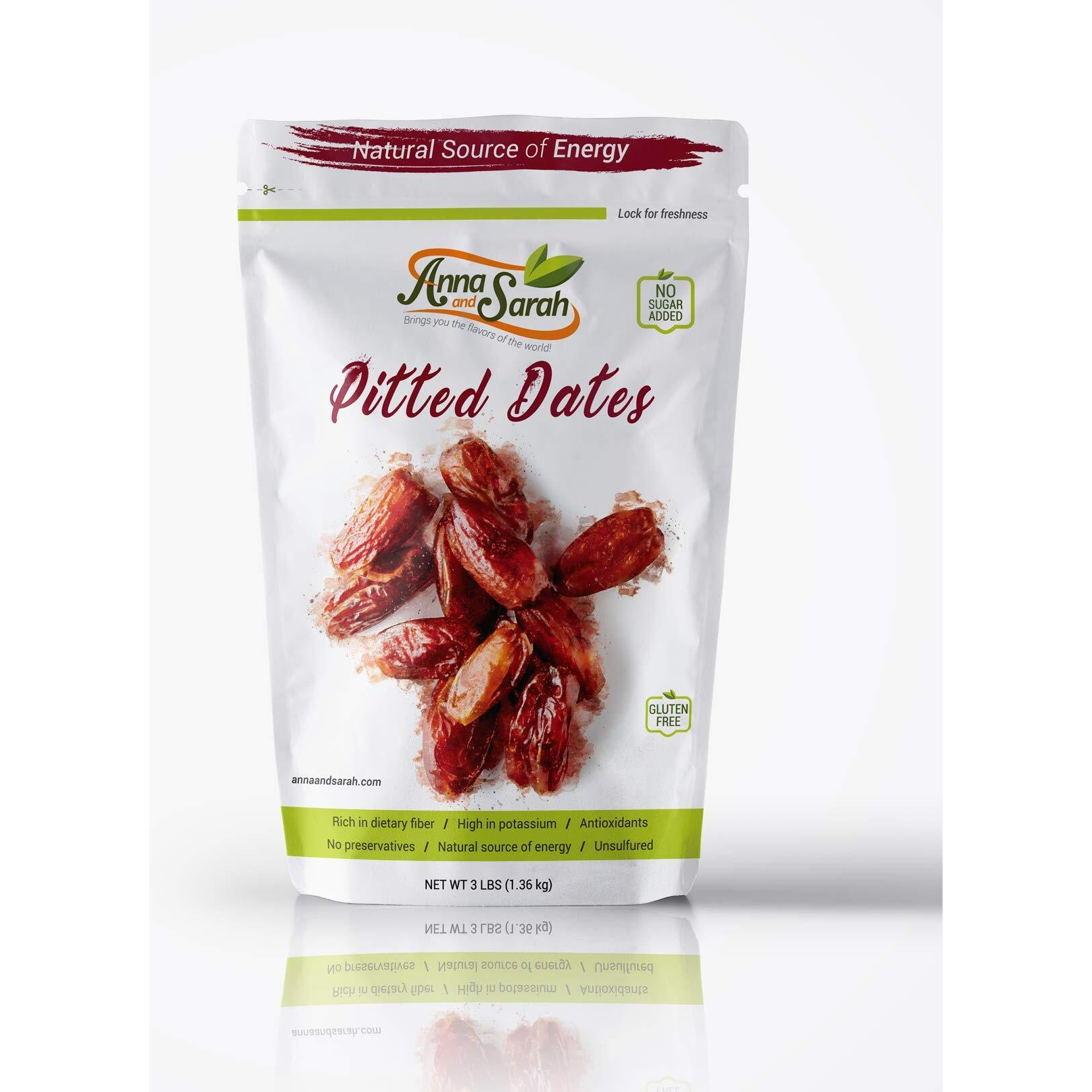 Anna And Sarah Pitted California Deglet Noor Dates In Resealable Bag, 3 Lbs (1 Pack)