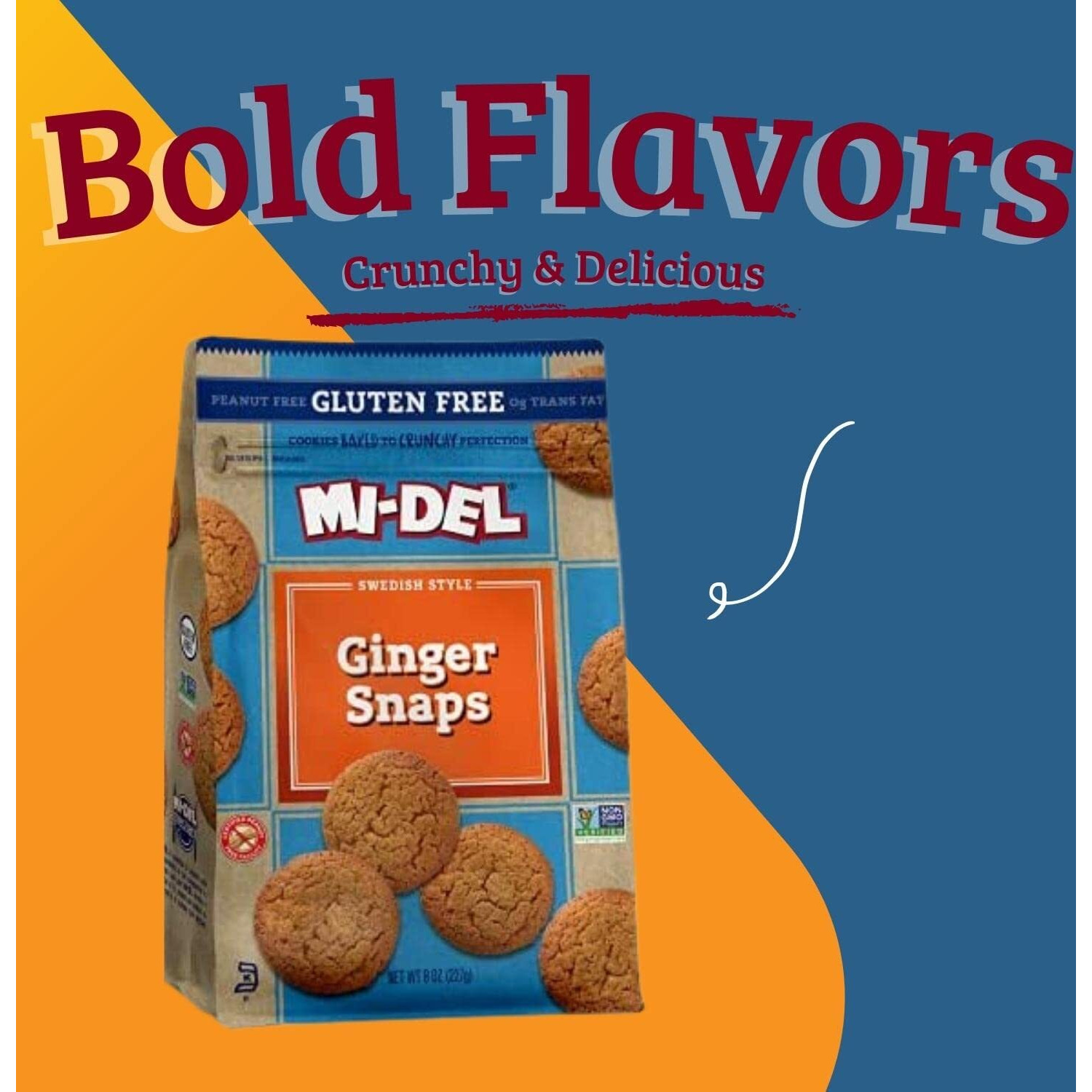 Mi-Del Gluten Free Ginger Snaps - Non Gmo Certified, 0G Trans Fat Swedish Ginger Snaps Cookies Old Fashioned (Pack Of 1)