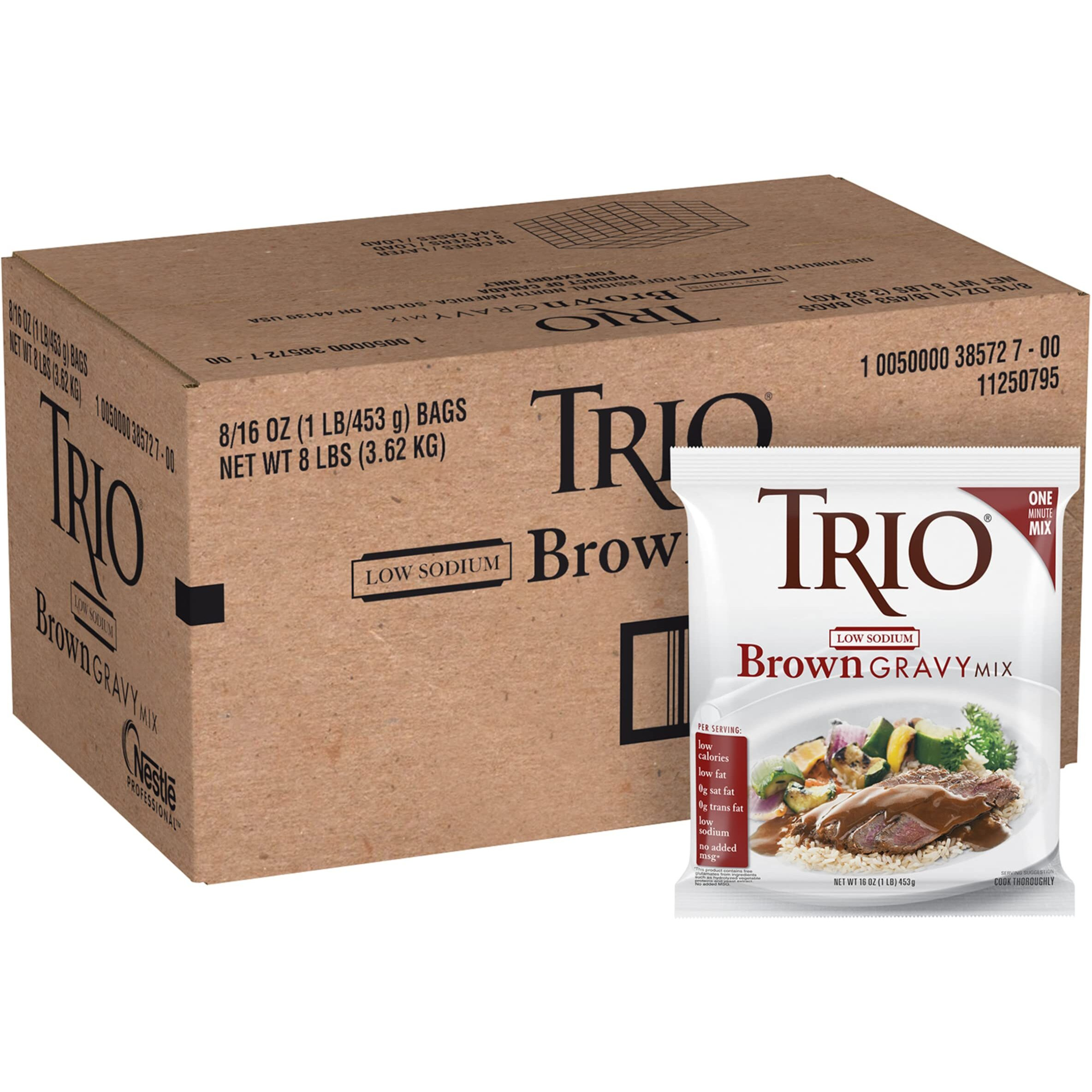 Trio Brown Gravy Mix, Brown Gravy Sauce, Low Sodium Foods, Just Add Water, 16 Oz Bag