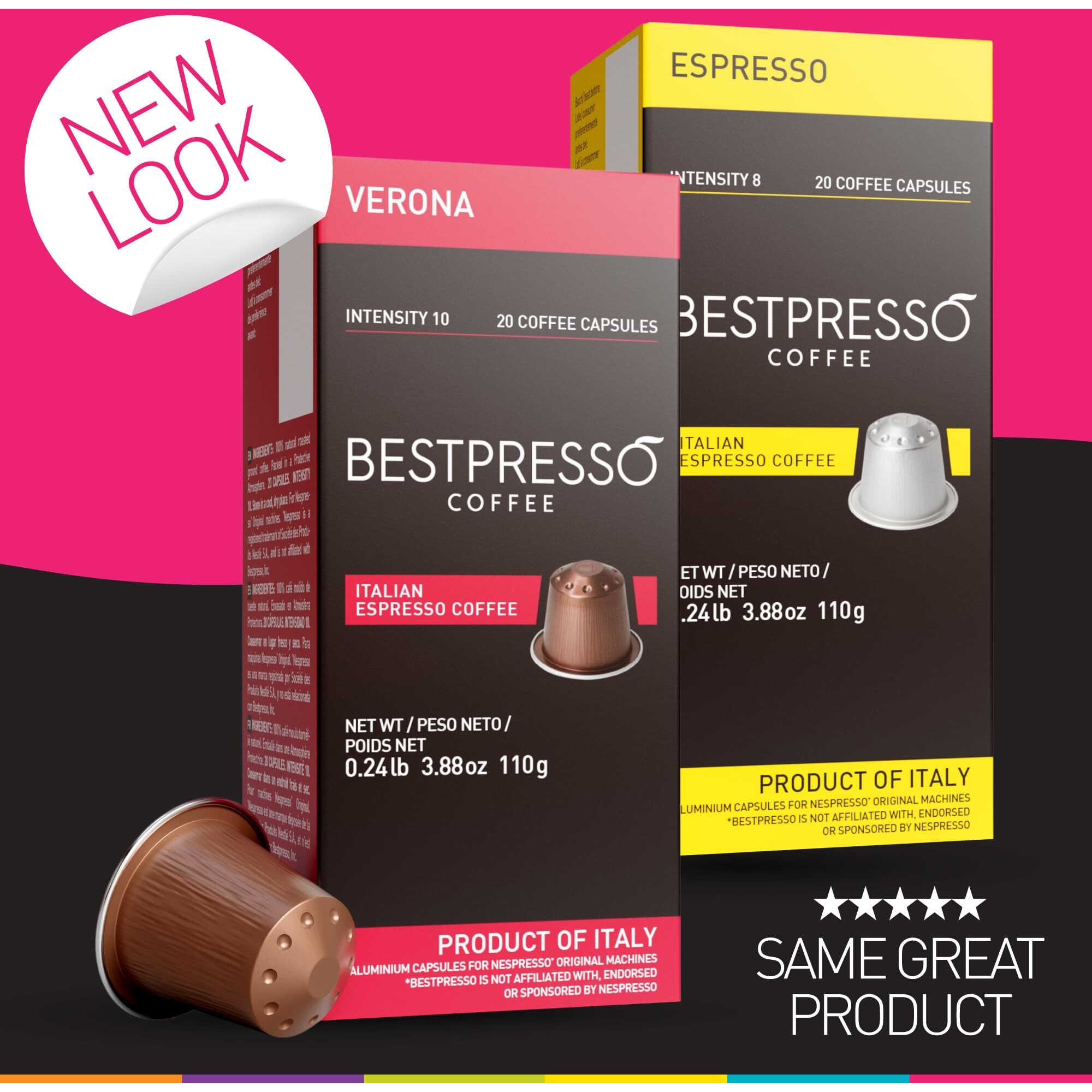 Bestpresso Coffee For Nespresso Original Machine 120 Pods Certified Genuine Espresso Variety Pack Includes One Pack Of Decaf Coffee, Pods Compatible With Nespresso Original