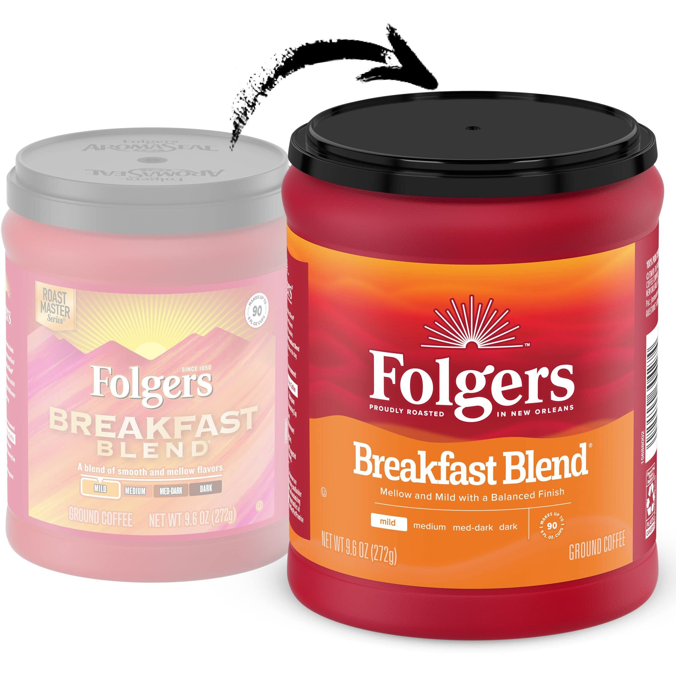Folgers Breakfast Blend Medium_Roast Ground Coffee, Smooth & Mild Coffee, 9.6 Ounce Canister