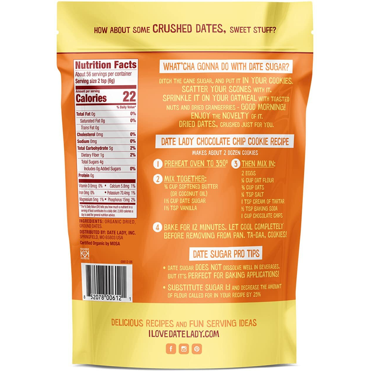 Organic Date Sugar, 1.5 Lb | 100% Whole Food | Vegan, Paleo, Gluten-Free & Kosher | 100% Ground Dates | Sugar Substitute And Alternative Sweetener For Baking | Contains Fiber From The Date (2 Bags)