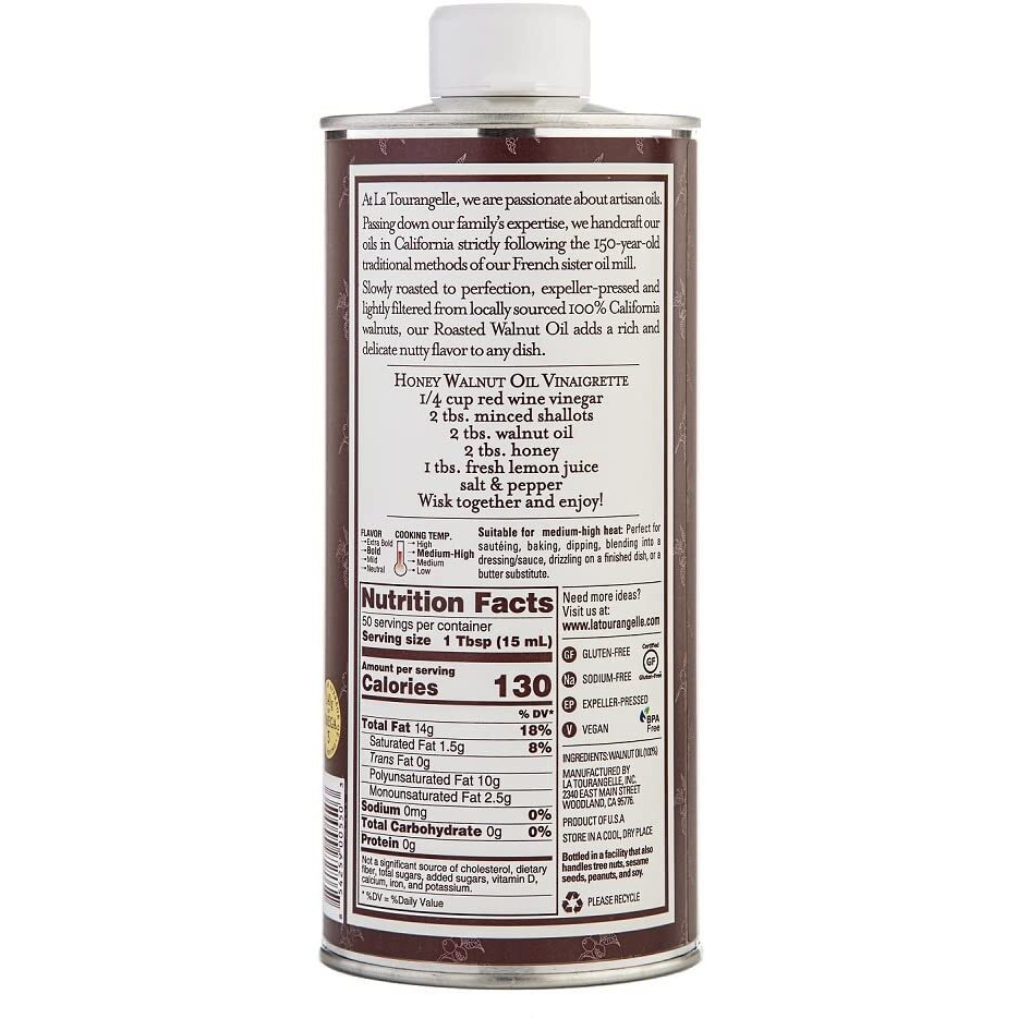 La Tourangelle, Roasted Walnut Oil, Plant-Based Source Of Omega-3 Fatty Acid, Cooking, Baking, & Beauty, 25.4 Fl Oz