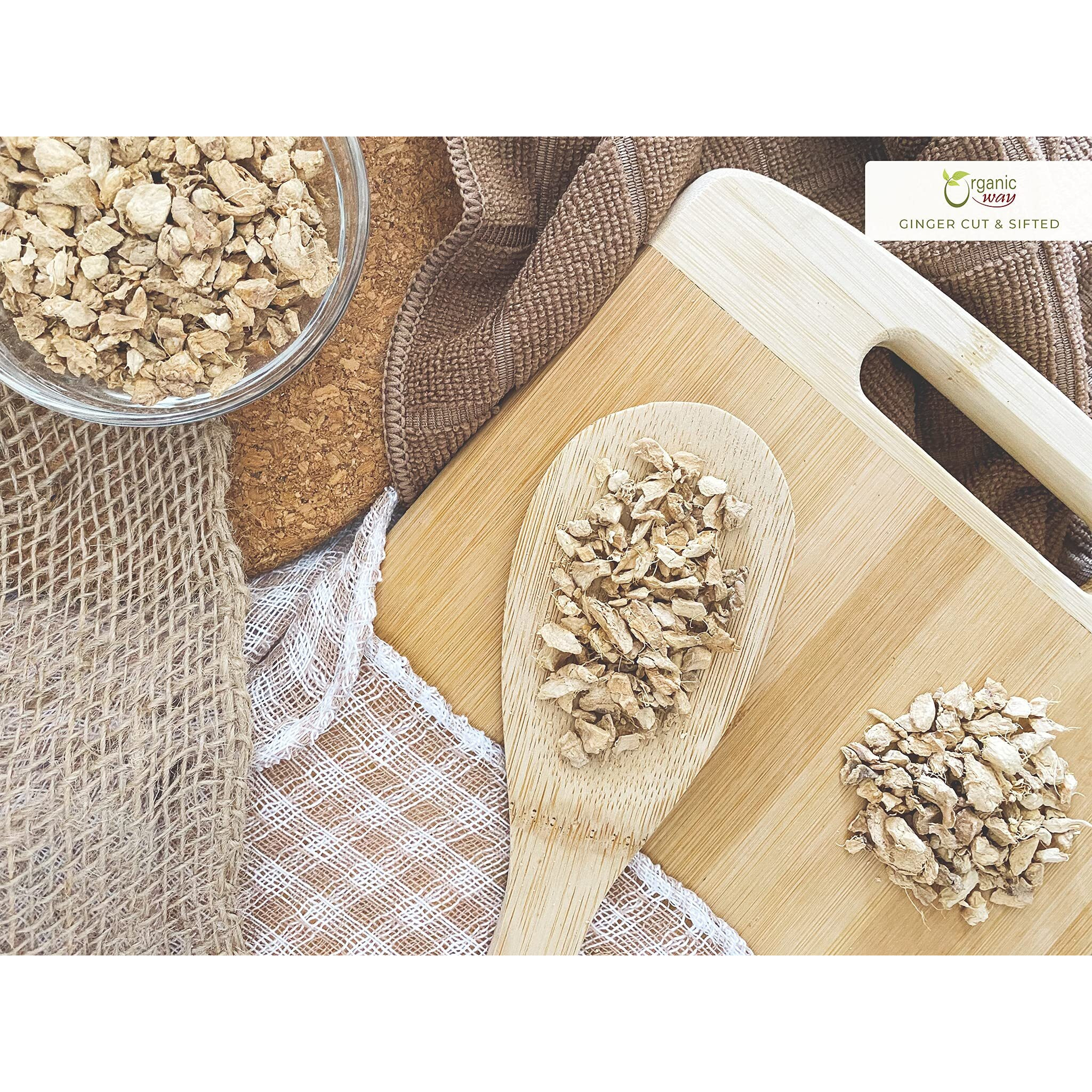 Organic Way Premium Dried Ginger Root Cut & Sifted (Zingiber Officinale) - Organic & Kosher Certified | Raw, Vegan, Non Gmo & Gluten Free | Usda Certified | Origin - India (1/2 Lbs)