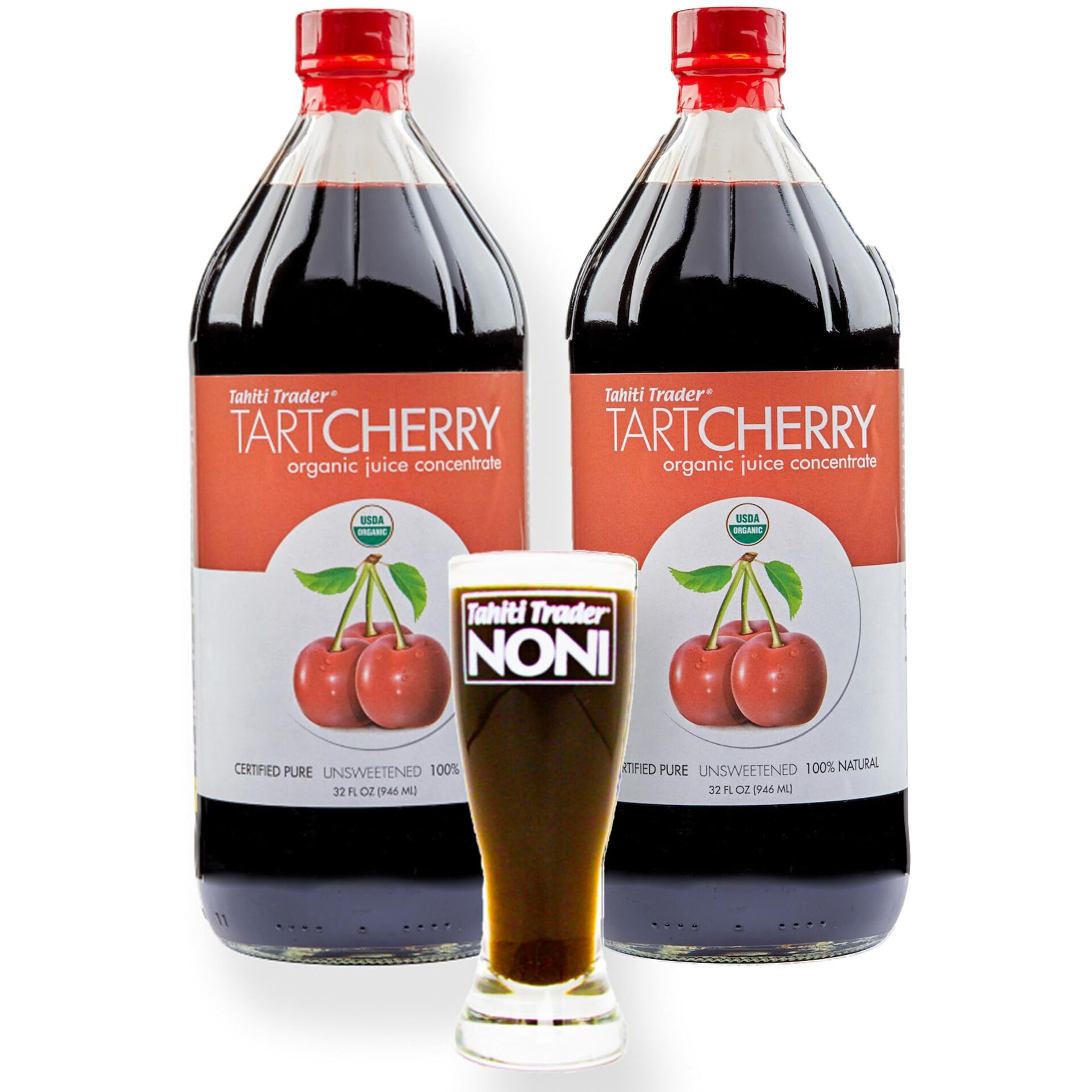 Tahiti Trader Tart Cherry Juice Concentrate - Ready To Drink Organic Superfood Juice Promoting Immune Support & Overall Health - Pure, Unsweetened Fruit Juice - (32 Oz, 2 Pack)