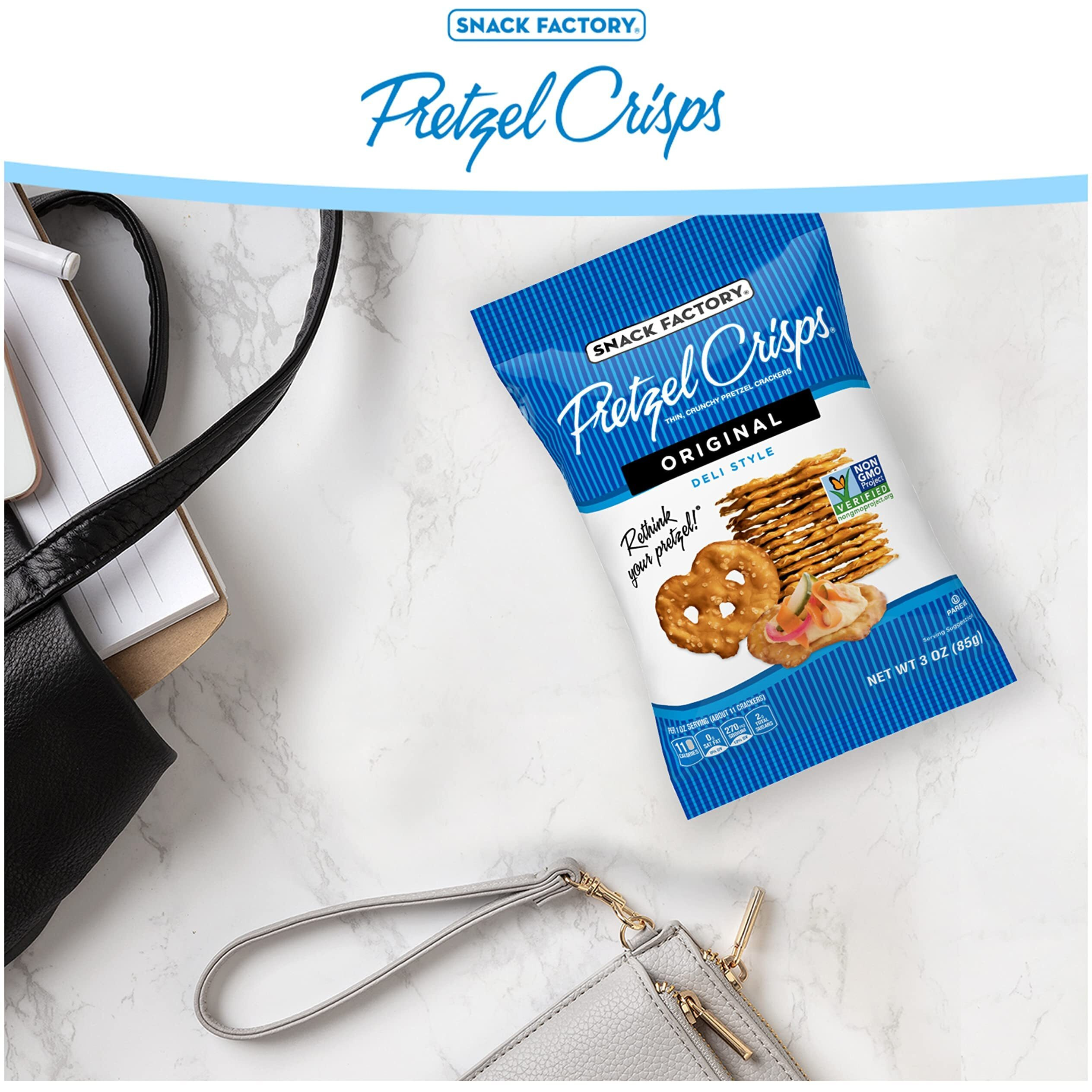 Snack Factory Pretzel Crisps, Original, On-The-Go Bag, 3 Oz (Pack Of 8)