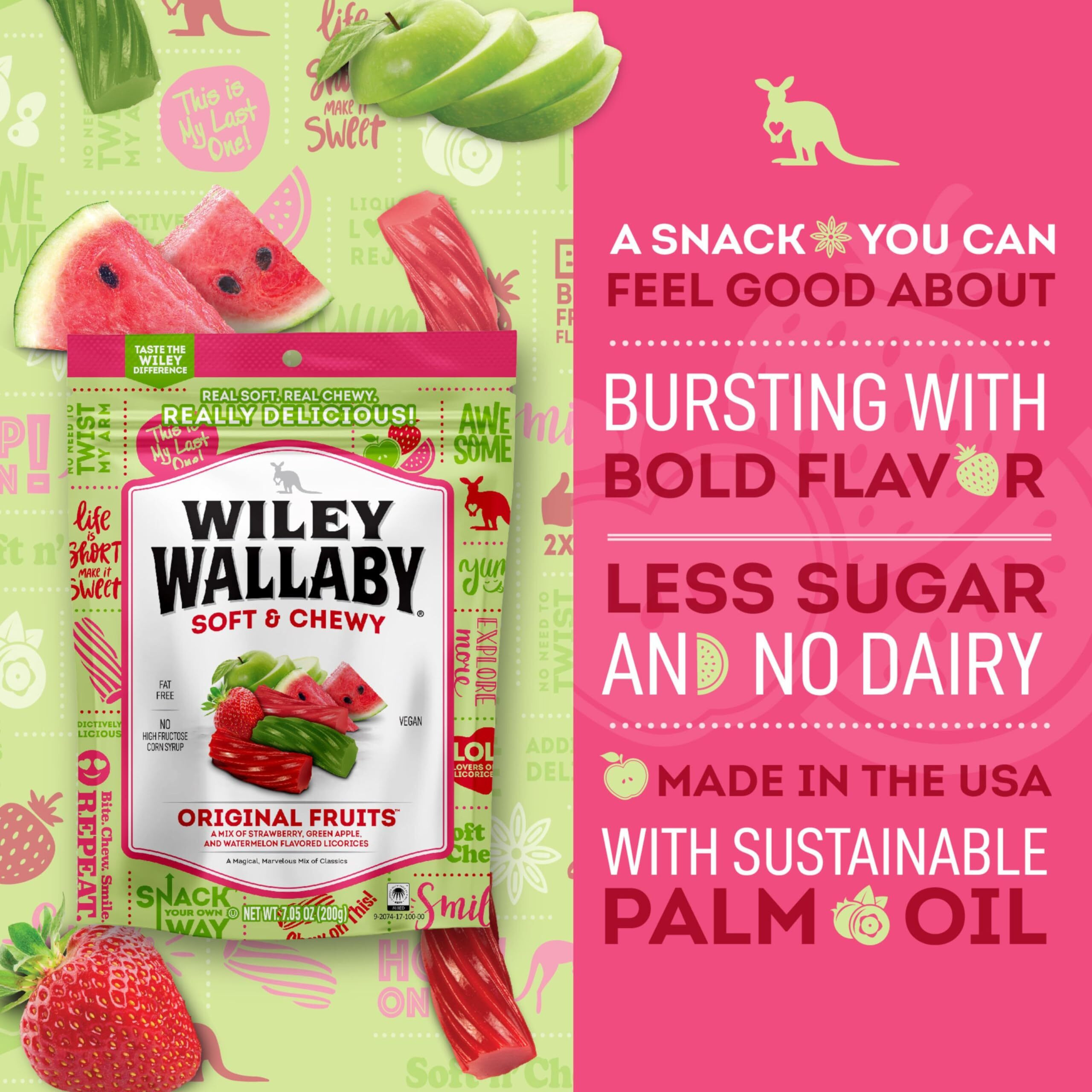 Wiley Wallaby Licorice 10 Ounce Classic Gourmet Soft & Chewy Australian Original Fruits Licorice Candy Twists, 1 Pack