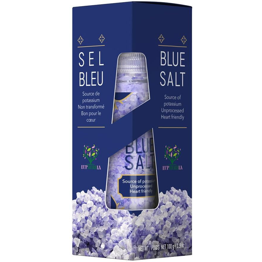 Eupherbia Blue Salt, Coarse, Rare Mineral Salt, High Potassium, Lower Sodium, Natural, Unprocessed, Hand Harvested, Kosher Certified, 100G (3.5 Oz)