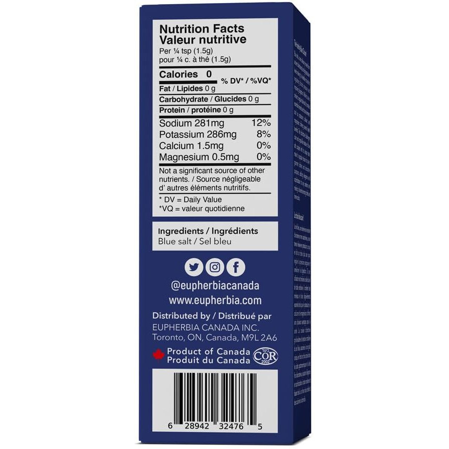 Eupherbia Blue Salt, Coarse, Rare Mineral Salt, High Potassium, Lower Sodium, Natural, Unprocessed, Hand Harvested, Kosher Certified, 100G (3.5 Oz)