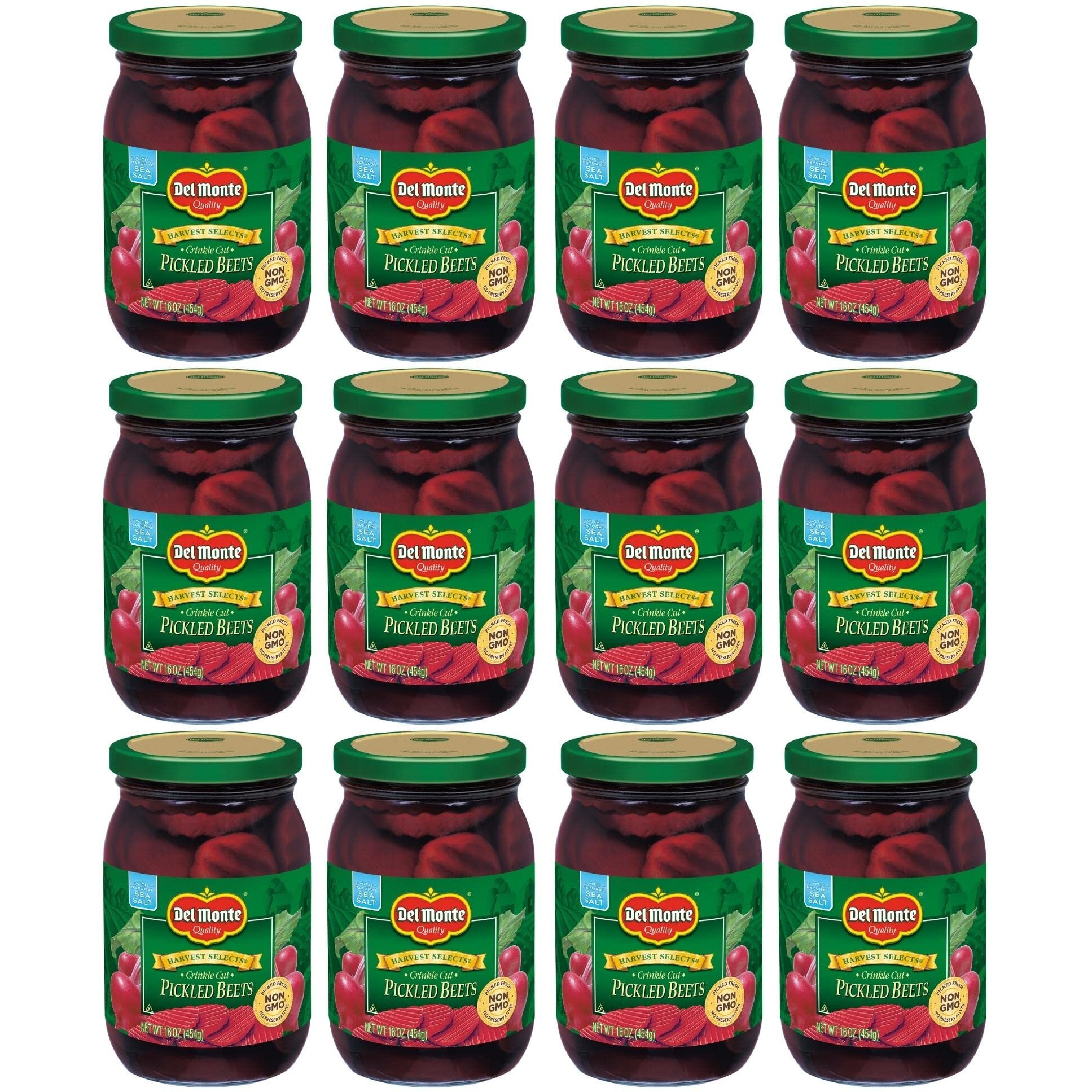 Del Monte Harvest Selects Crinkle Cut Pickled Beets, Ready To Eat Pickled Beets, 12 Pack, 16 Oz Jar