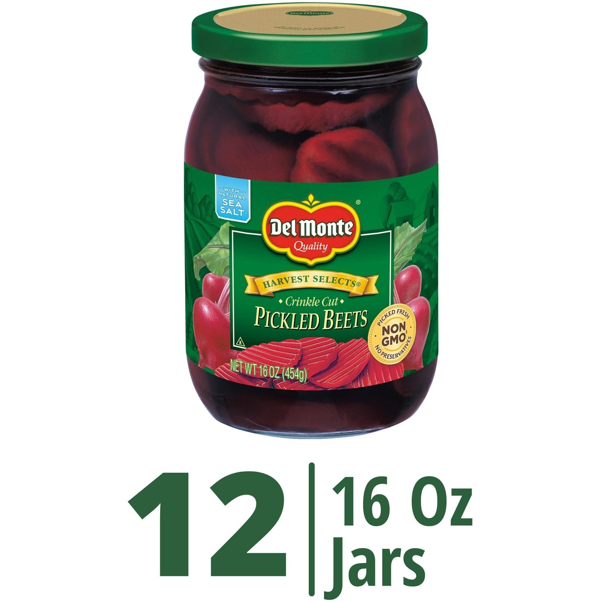 Del Monte Harvest Selects Crinkle Cut Pickled Beets, Ready To Eat Pickled Beets, 12 Pack, 16 Oz Jar