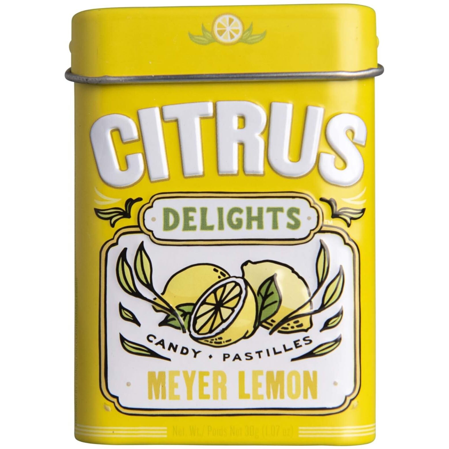 Citrus Delights Meyer Lemon Candy | Natural Ingredients, No Artificial Colors Or Flavors | Kosher Certified, Vegan, Gluten Free | Aspartame & Xylitol Free | 30 Count Tin (Pack Of 12)