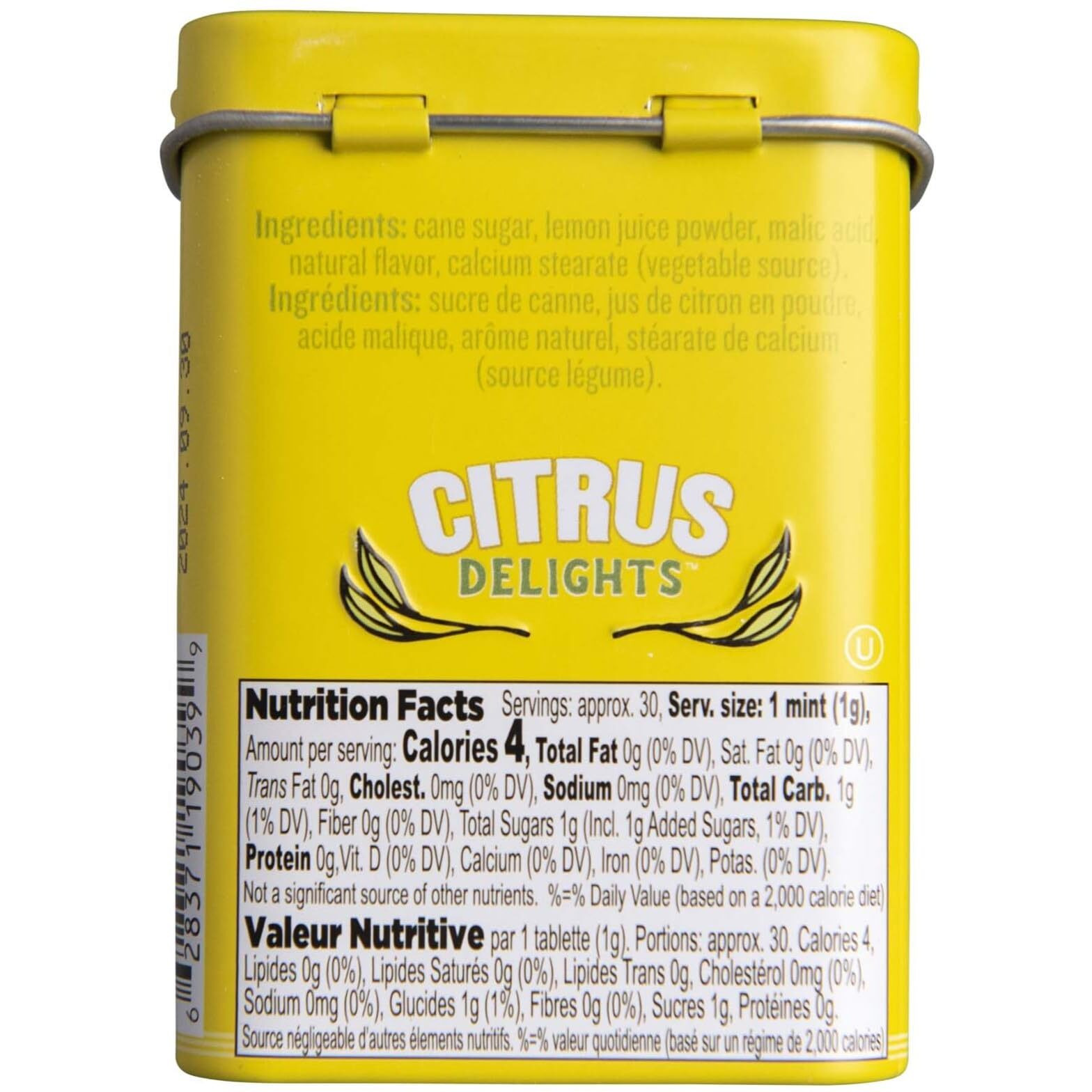 Citrus Delights Meyer Lemon Candy | Natural Ingredients, No Artificial Colors Or Flavors | Kosher Certified, Vegan, Gluten Free | Aspartame & Xylitol Free | 30 Count Tin (Pack Of 12)