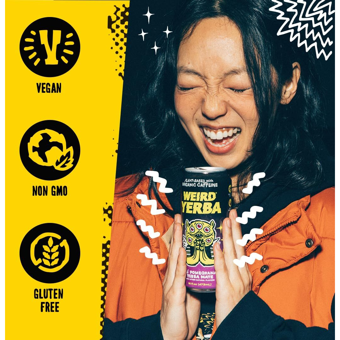 Drink Weird Organic Acai Pomegranate Yerba Mate - Functional Beverage, Organic, Gluten-Free, Vegan, Refreshing Natural Caffeine, Amazing Antioxidants, 160Mg Organic Caffeine, Clean Energy Alternative Drink, Iced Tea,16 Fl Oz (Pack Of 12)