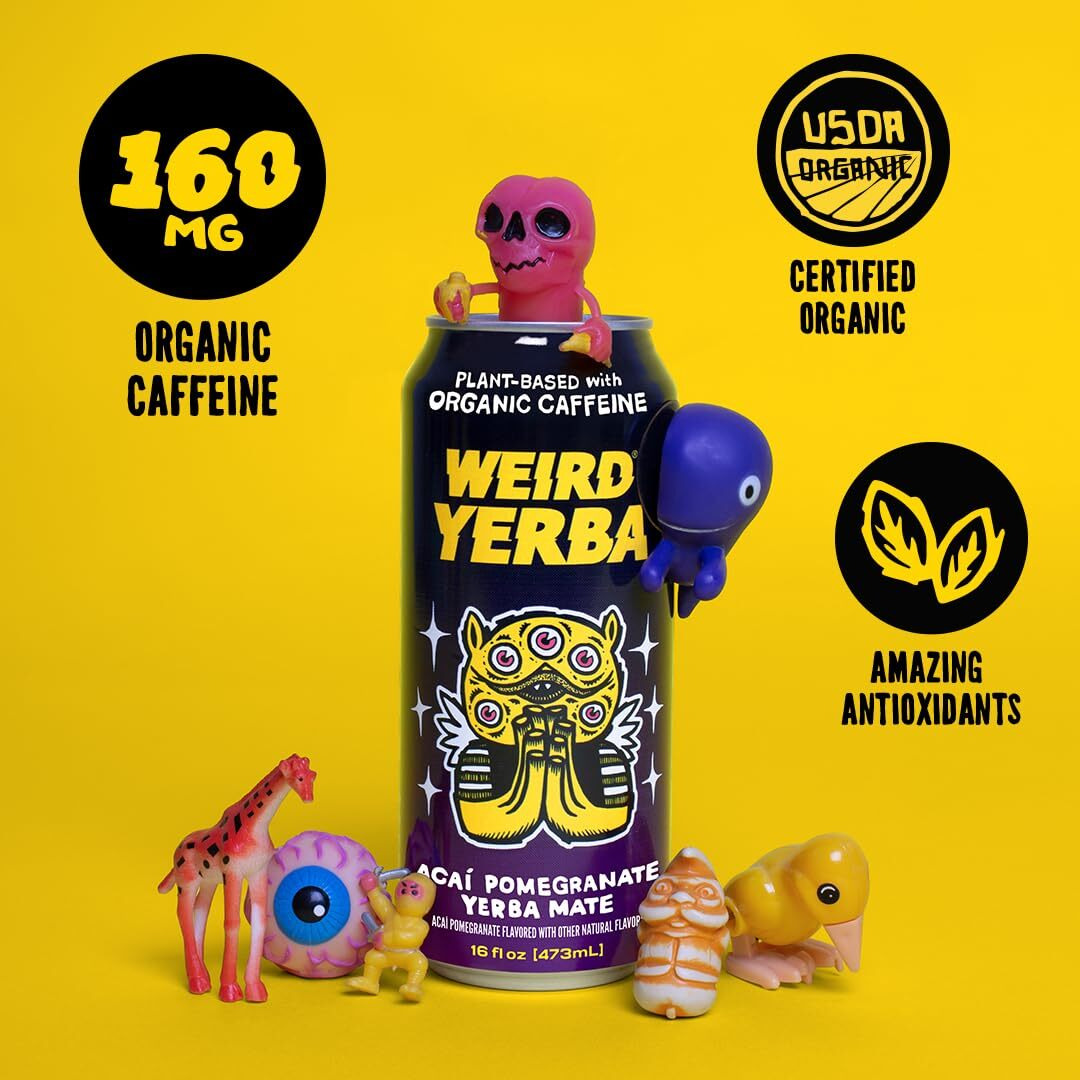 Drink Weird Organic Acai Pomegranate Yerba Mate - Functional Beverage, Organic, Gluten-Free, Vegan, Refreshing Natural Caffeine, Amazing Antioxidants, 160Mg Organic Caffeine, Clean Energy Alternative Drink, Iced Tea,16 Fl Oz (Pack Of 12)