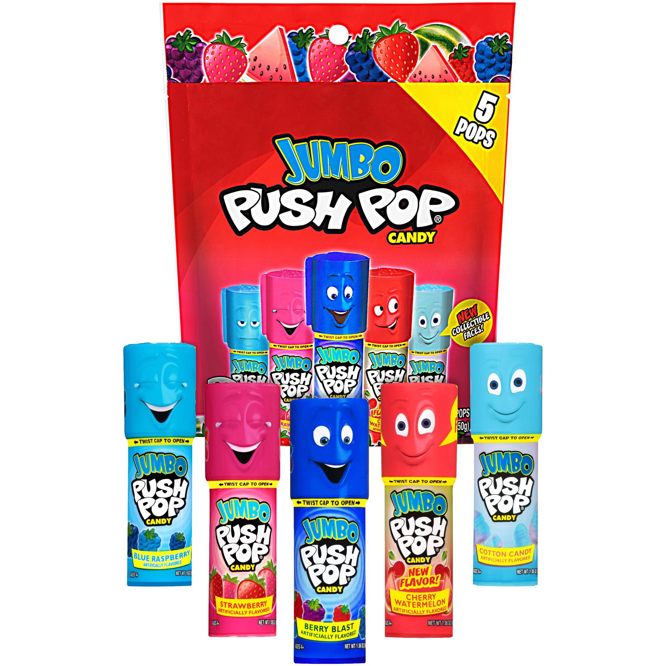 Push Pop Jumbo Lollipop Assorted Flavors, 5 Count