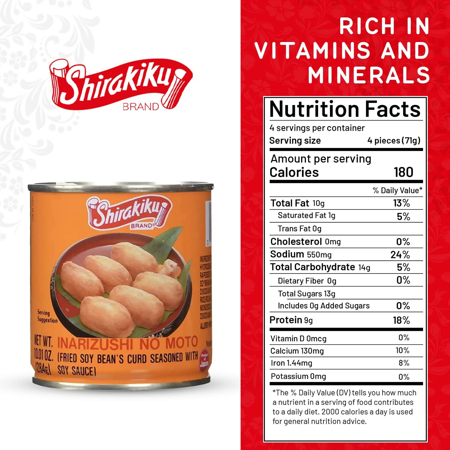 Shirakiku Inarizushi No Moto - Japanese Seasoned Fried Soy Bean Curd | Fried Bean Curd, Hydrogenated Vegetable Oil, Wheat, And Soybean | Soy Bean Flavor, 10Oz - (Pack Of 3)
